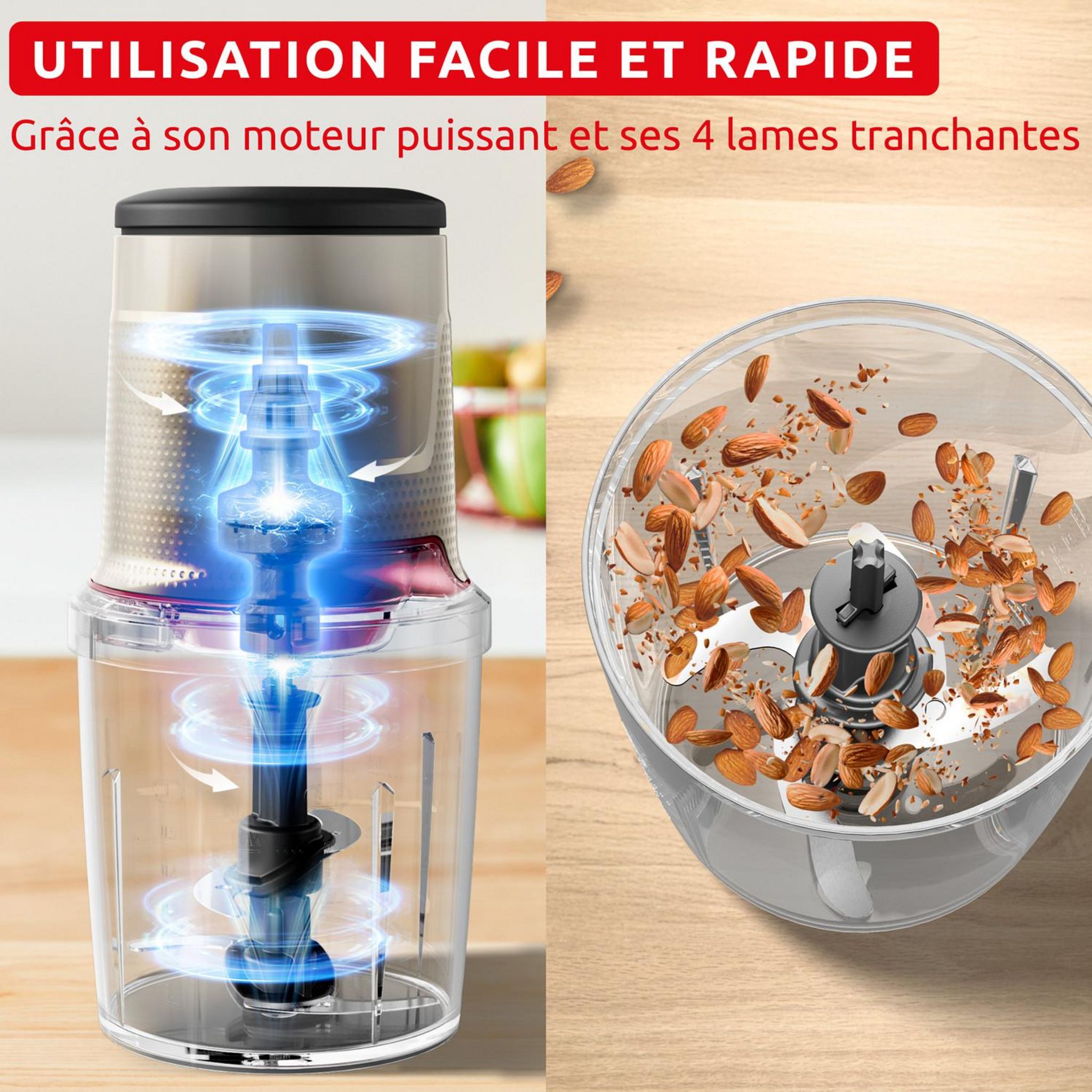 Voir la diapositive 2 : MOULINEX Mini hachoir électrique AT740BF1 - Écru