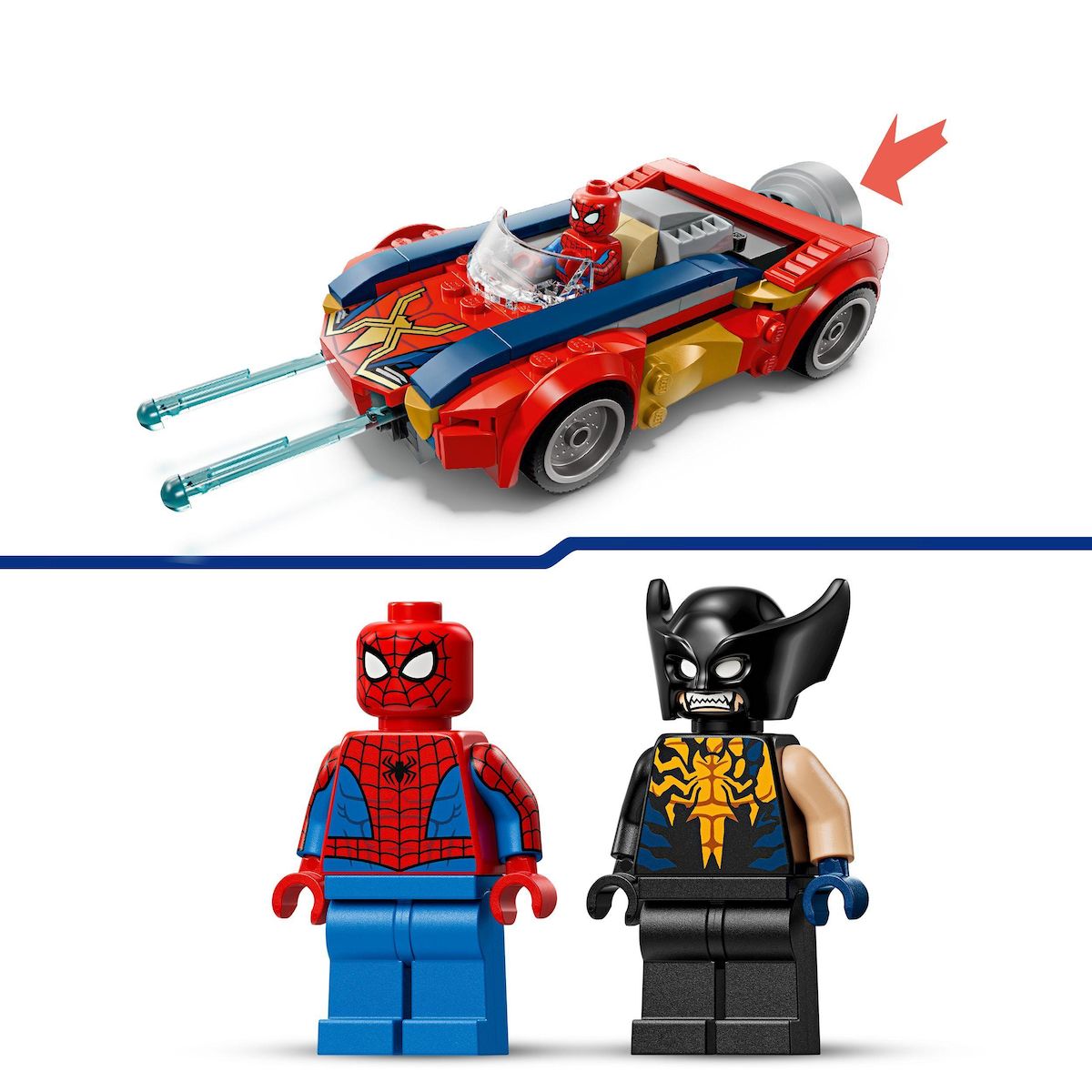 LEGO Marvel 76336 - Spider-Man et sa Voiture contre Wolverine Vénomisé