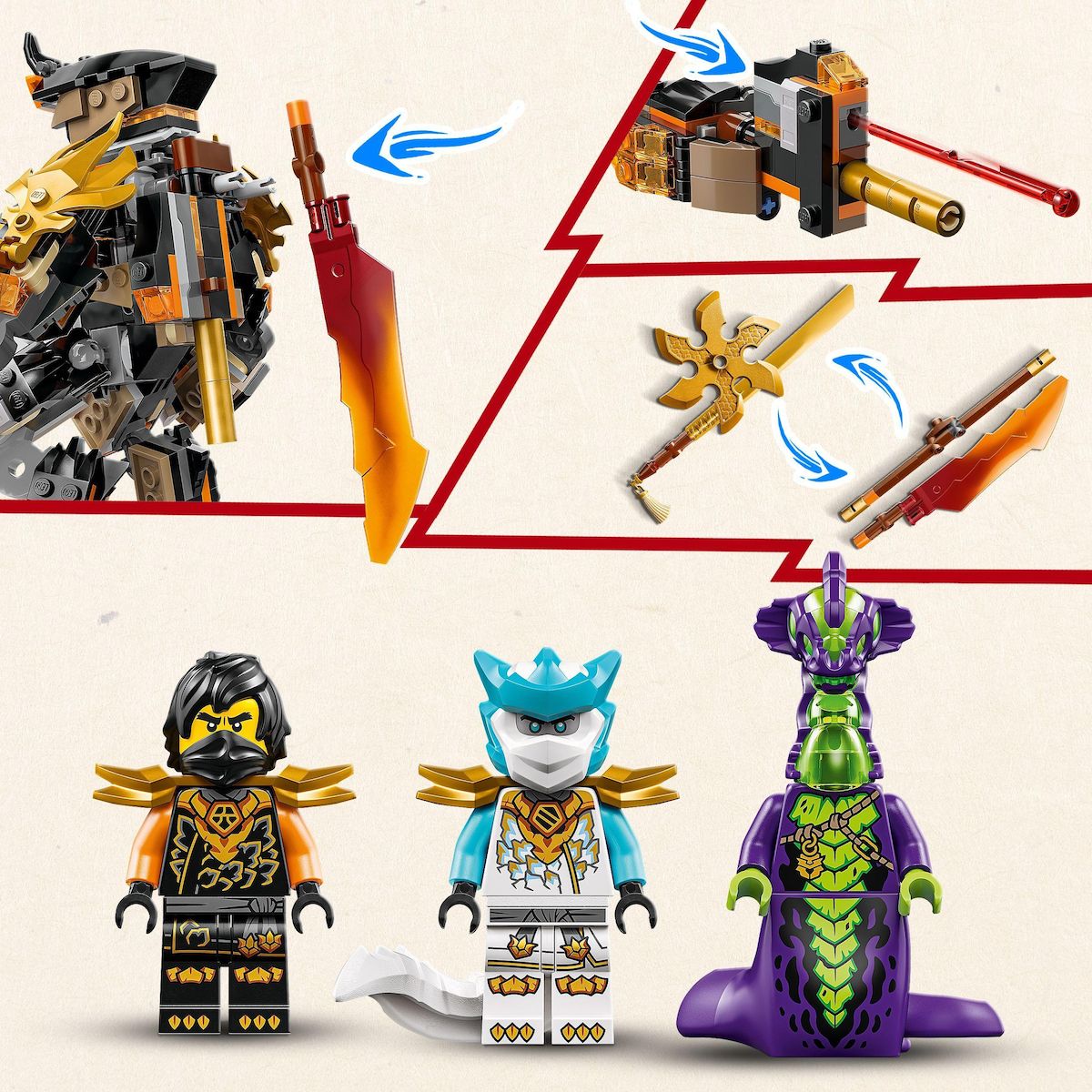 LEGO Ninjago 71854 - La mission du Robot Cole et du dragon Zane