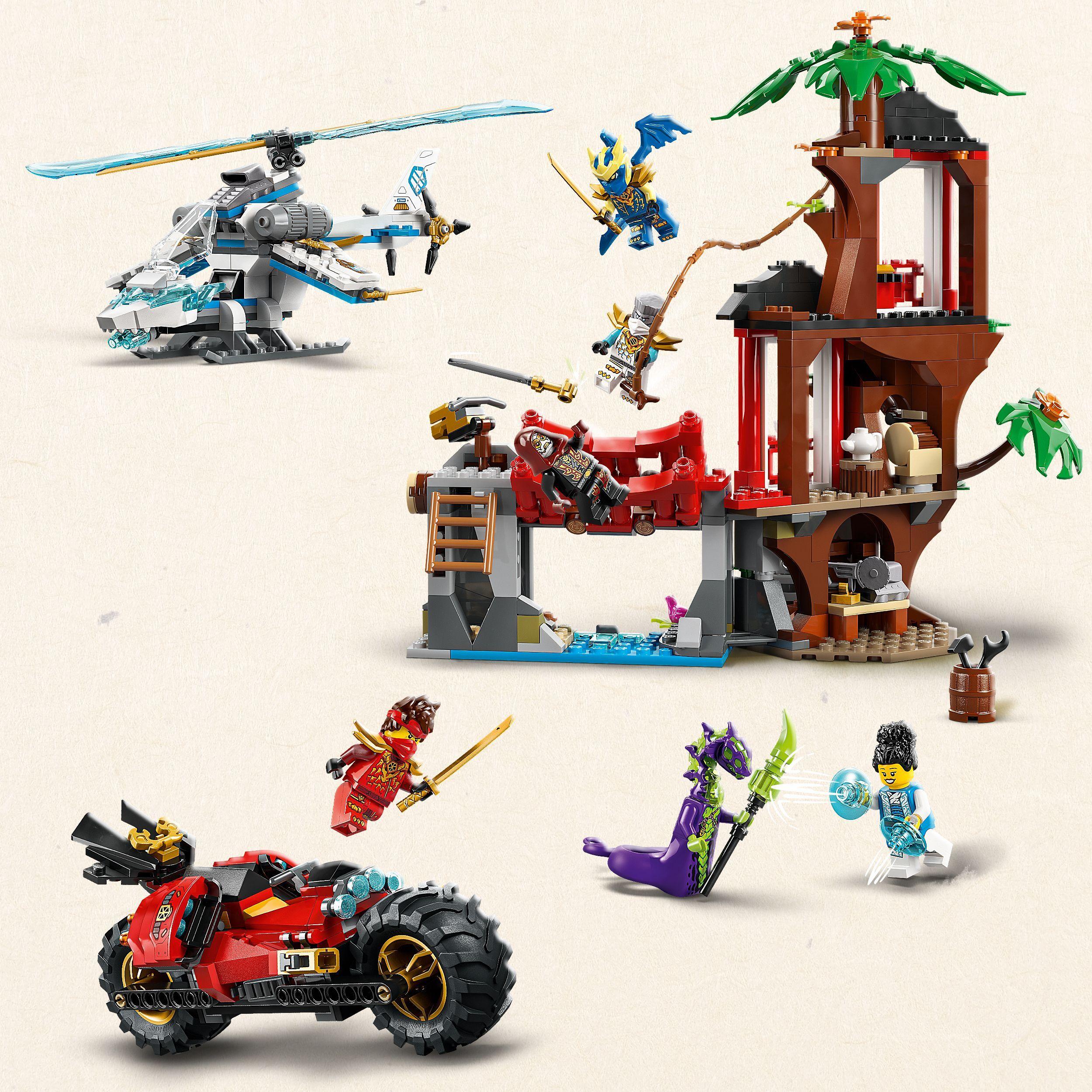 Voir la diapositive 4 : LEGO Ninjago 71857 - La cabane et les véhicules des ninjas
