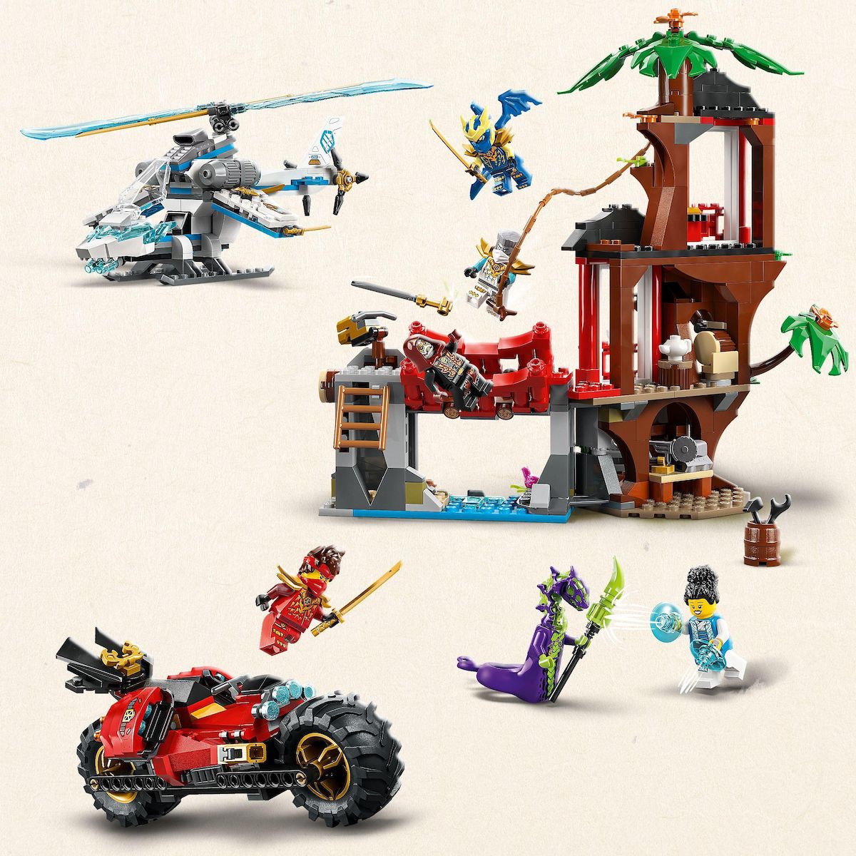 LEGO Ninjago 71857 - La cabane et les véhicules des ninjas