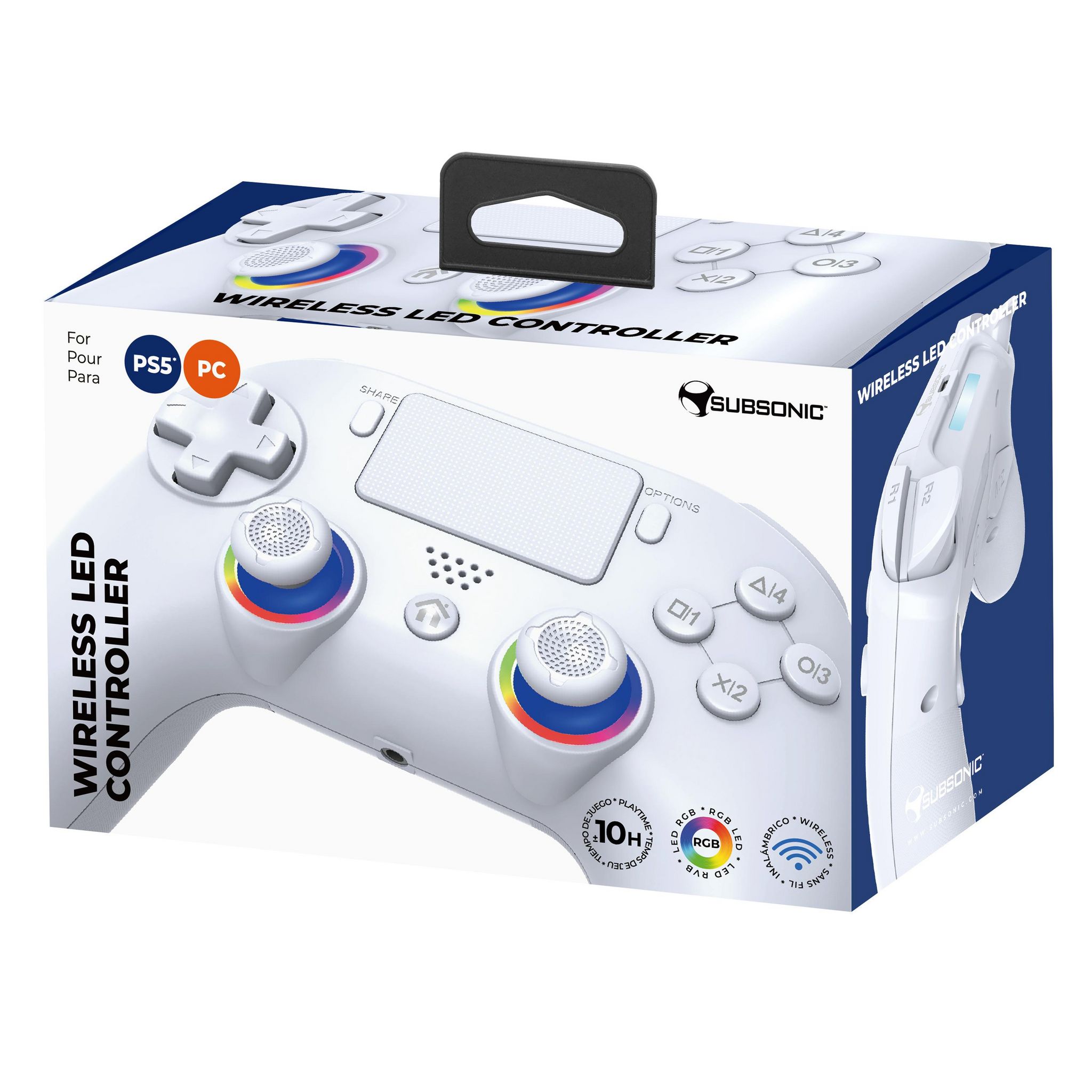 Voir la diapositive 2 : SUBSONIC Manette sans fil LED Blanche PS5