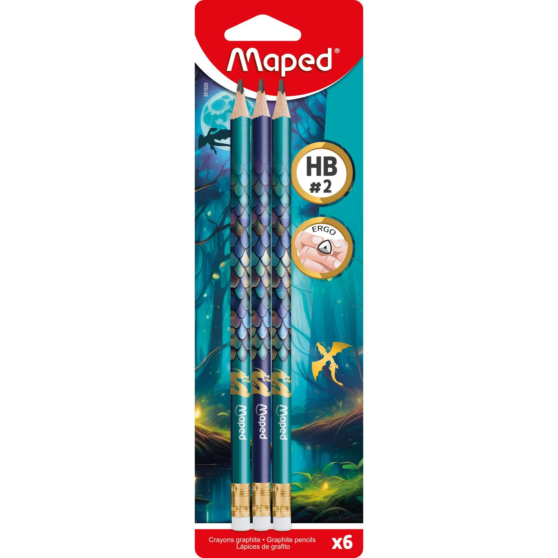 MAPED Lot de 6 crayons graphite + gomme HB Dragon