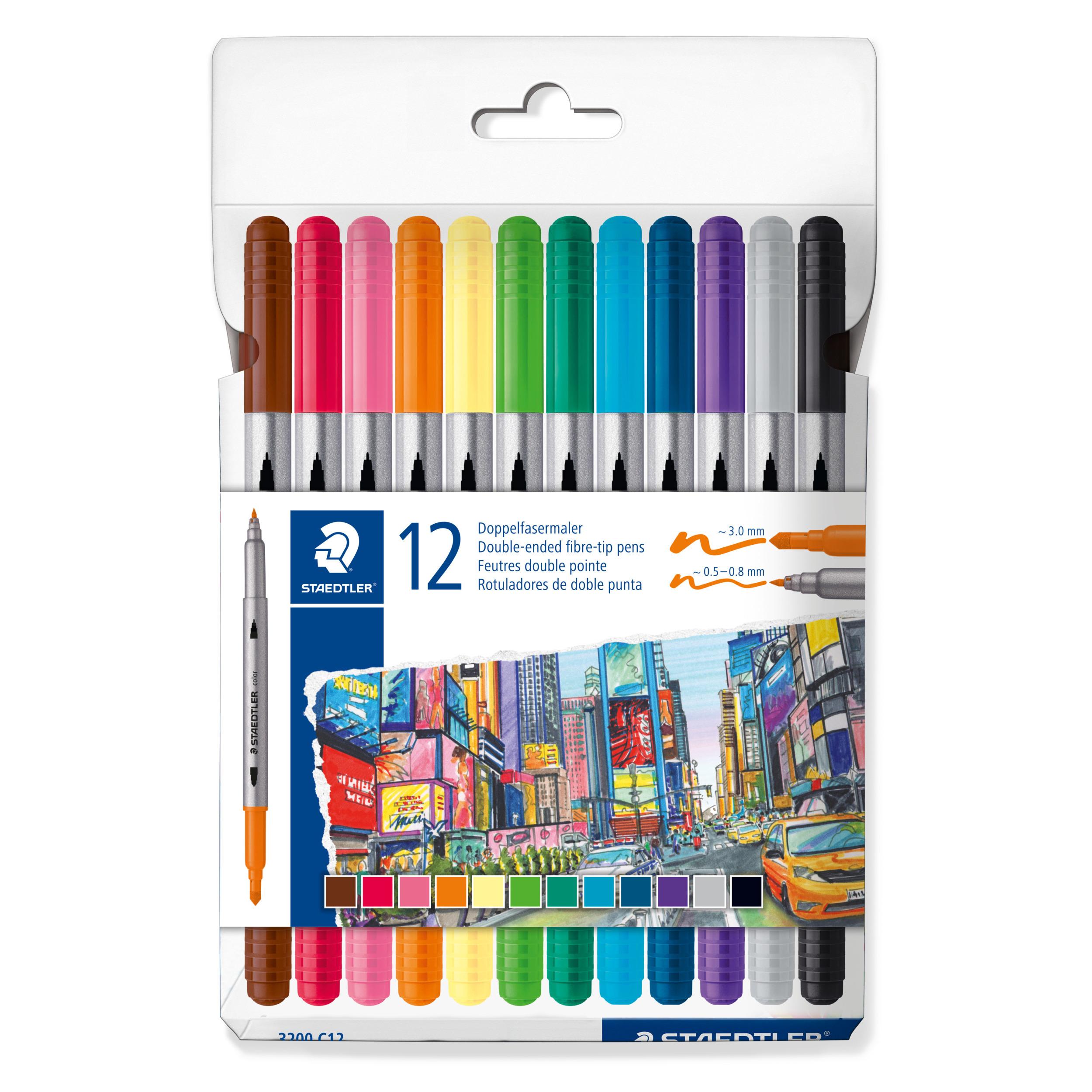 Feutres de coloriages double pointe x12 - 3,0 mm et 0,5 - 0,8 mm STAEDTLER