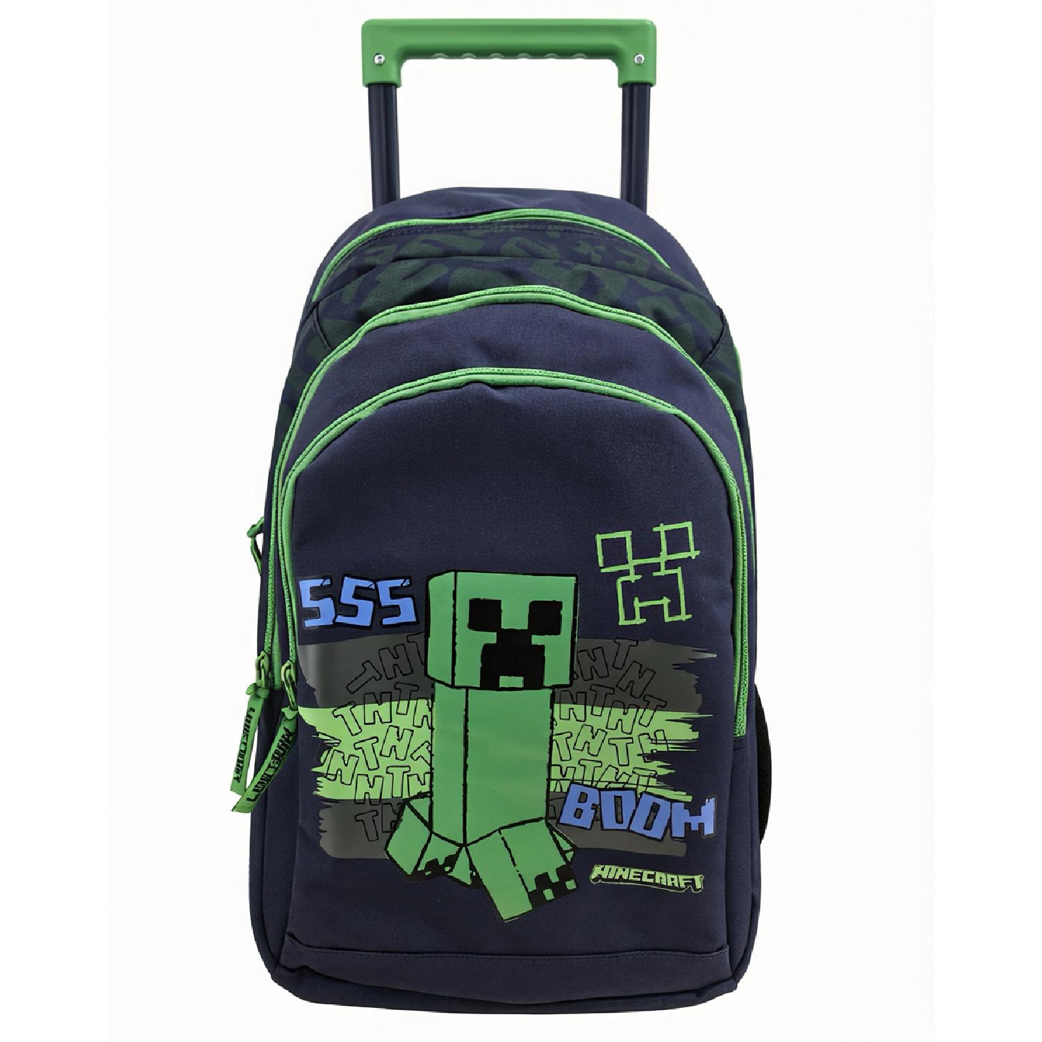 AUCHAN Sac à Dos à roulettes 2 compartiments Minecraft