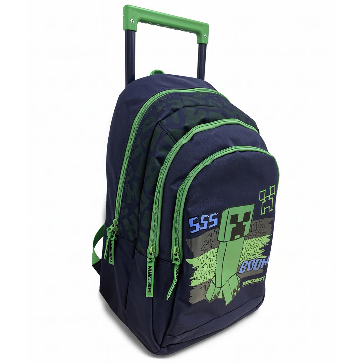 Voir la diapositive 3 : AUCHAN Sac à Dos à roulettes 2 compartiments Minecraft