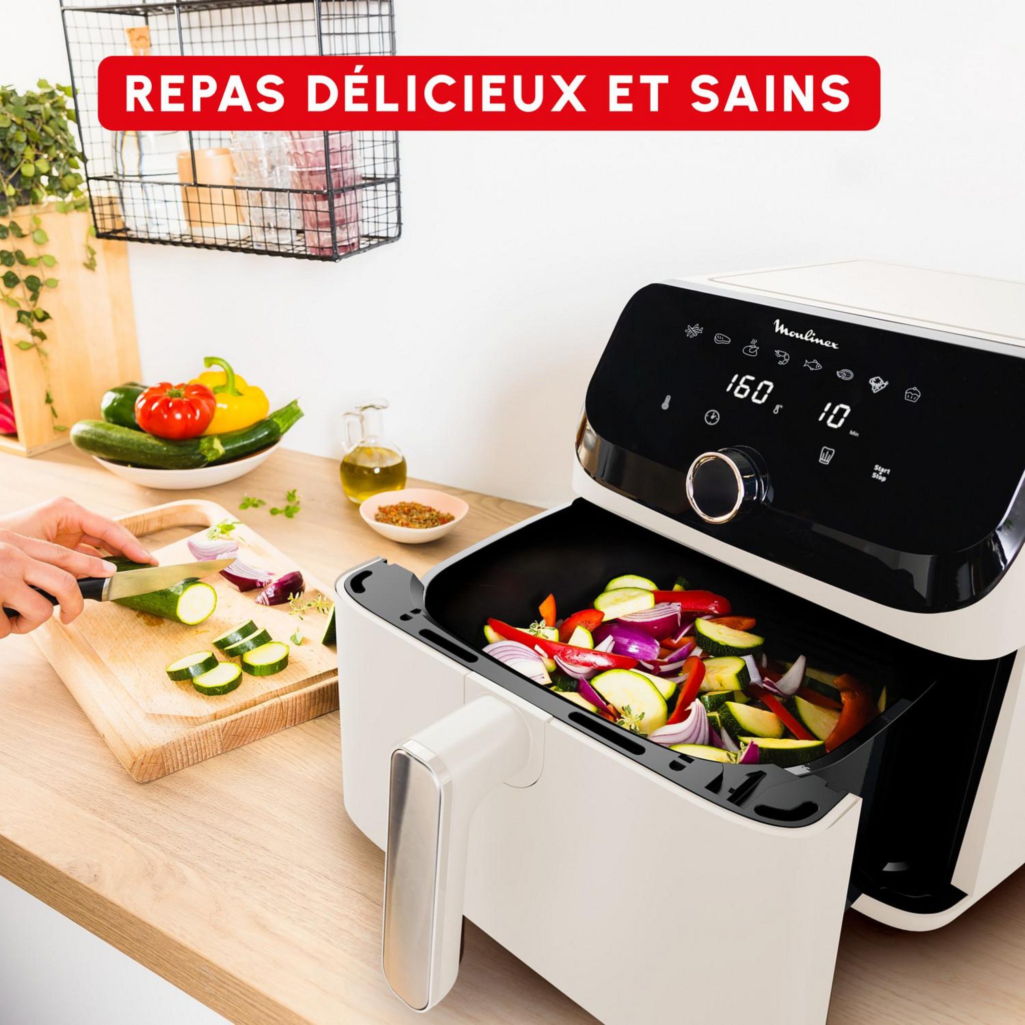 Voir la diapositive 6 : TEFAL Friteuse sans huile à air chaud EZ855AF0 - Beige