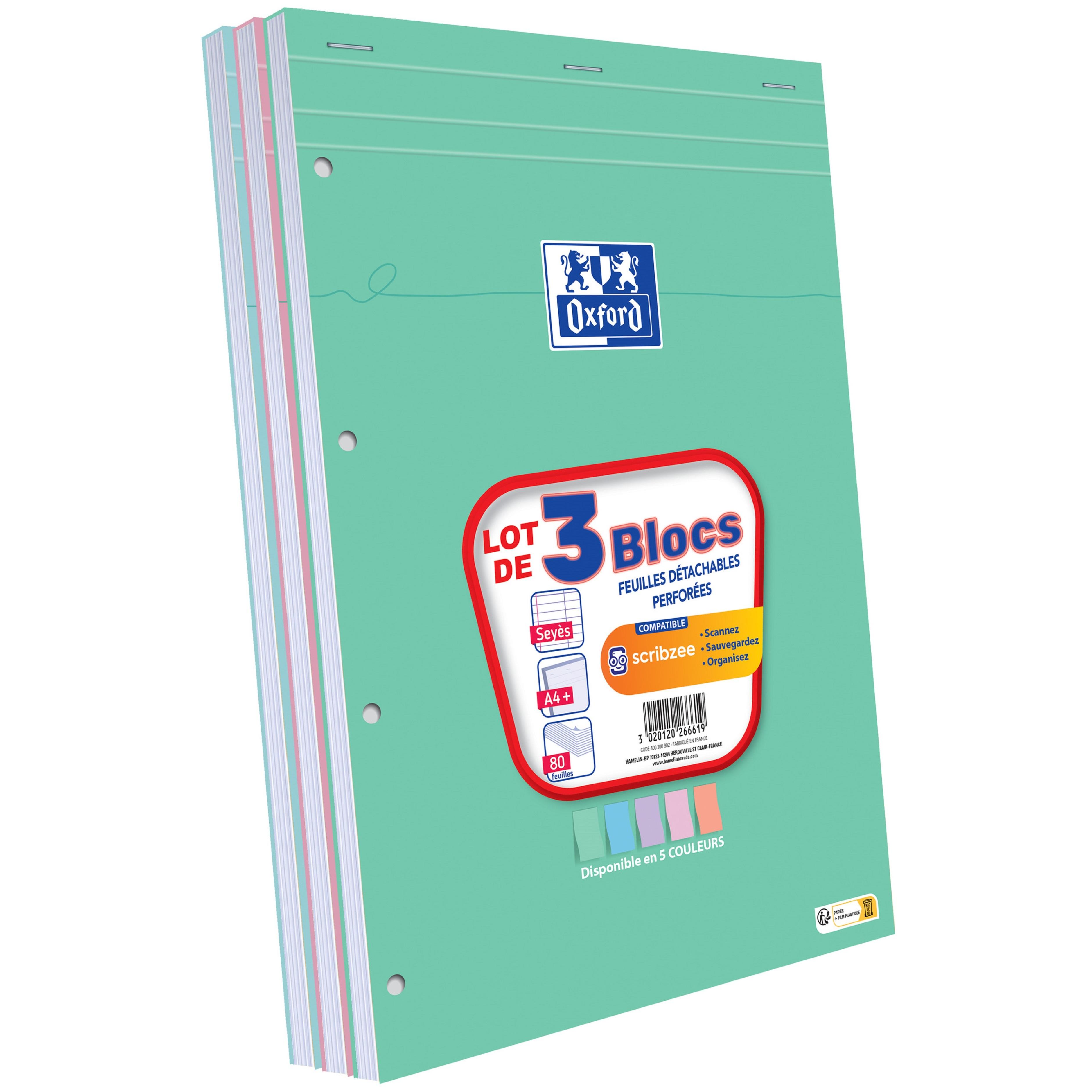 HAMELIN Lot de 3 blocs feuilles détachables perforées