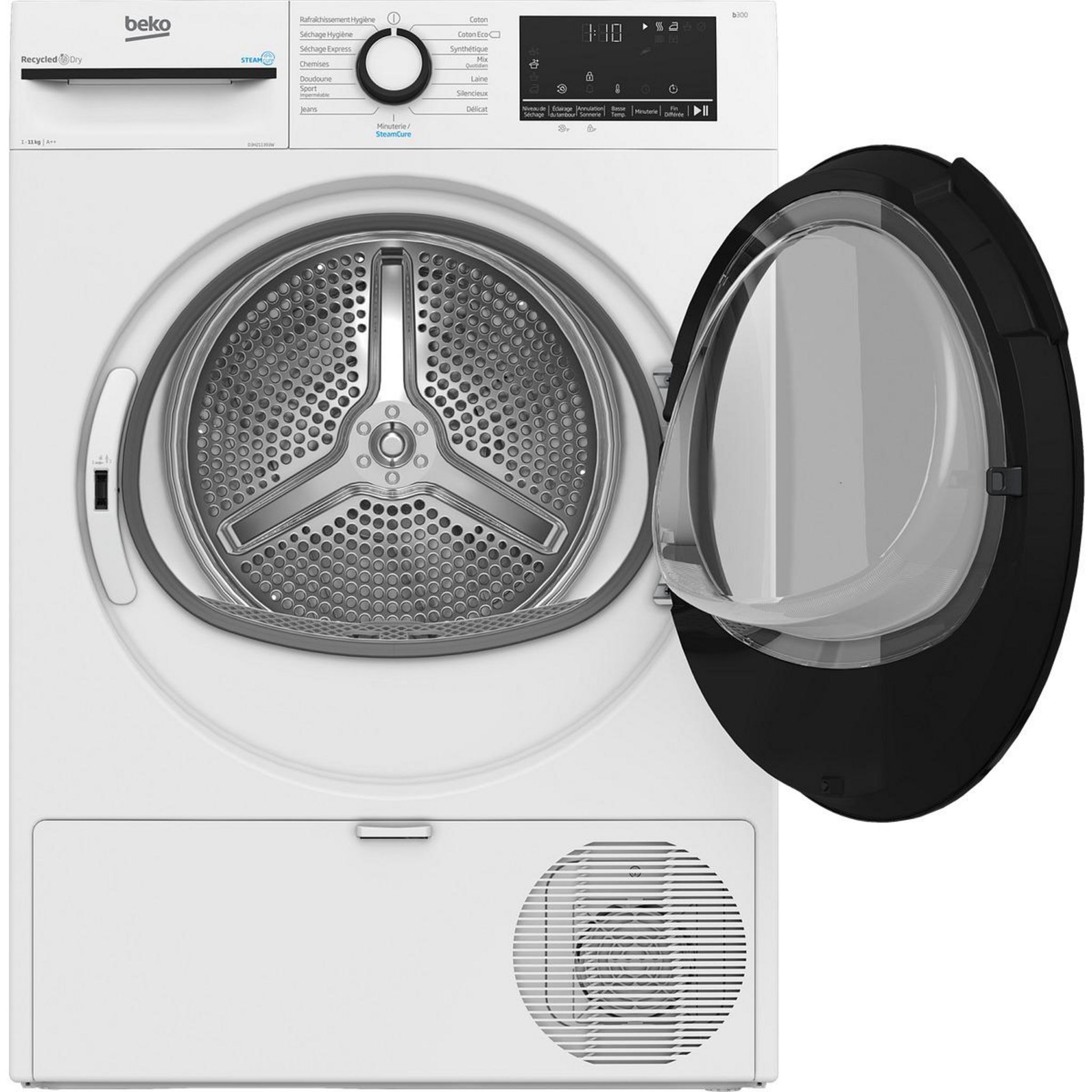 Voir la diapositive 2 : BEKO Sèche linge hublot D3H211393W, 11 kg, Pompe à chaleur, E
