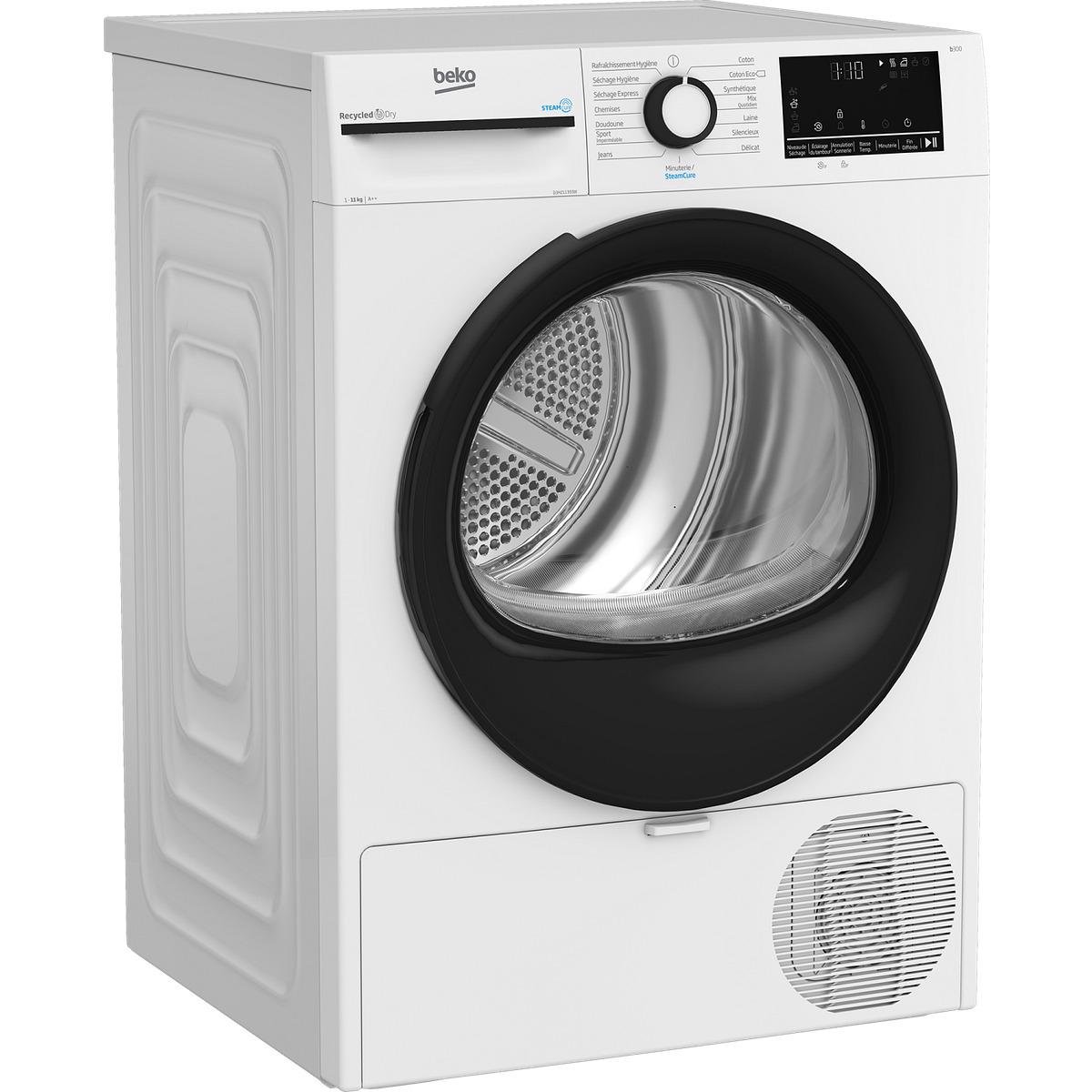 Voir la diapositive 3 : BEKO Sèche linge hublot D3H211393W, 11 kg, Pompe à chaleur, E