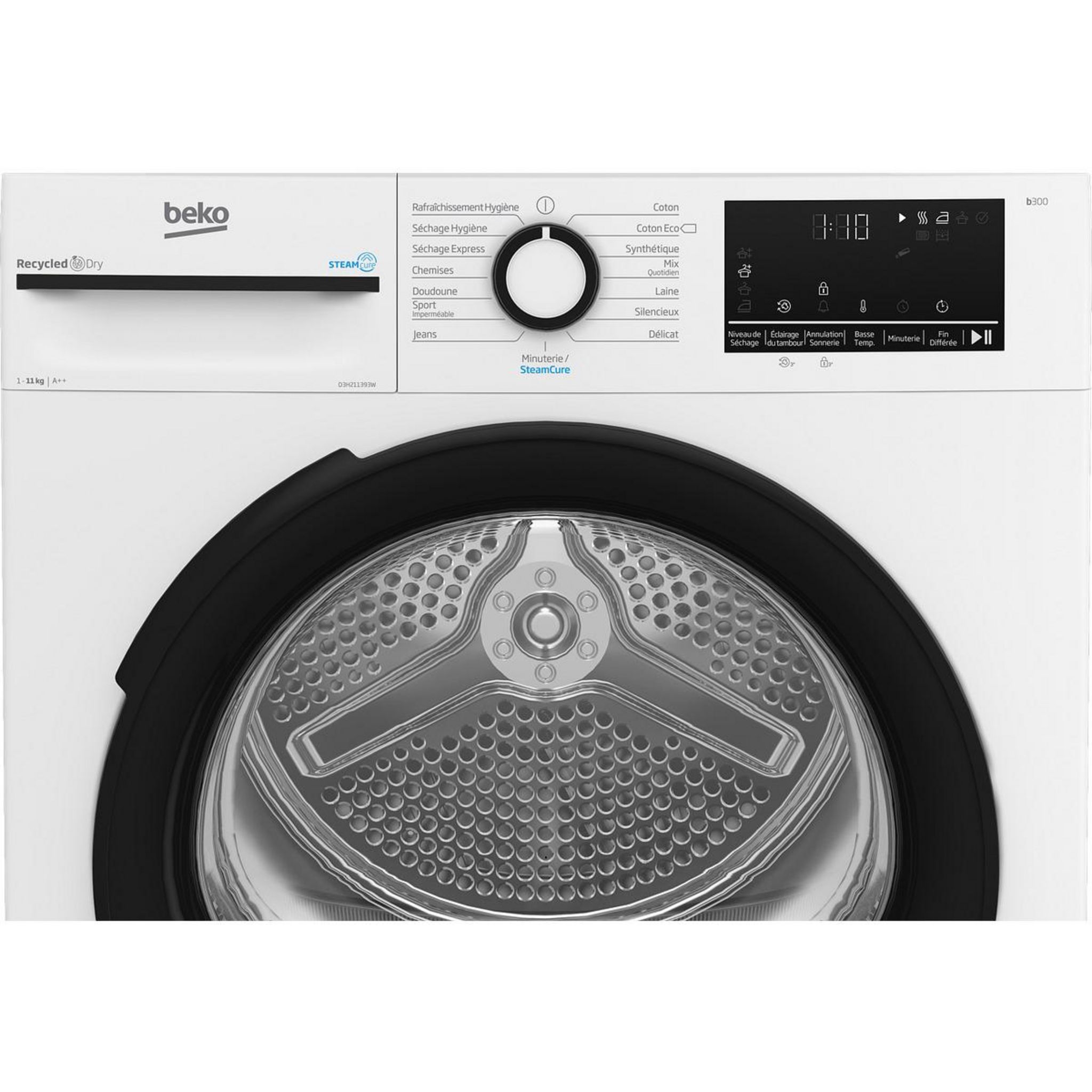Voir la diapositive 4 : BEKO Sèche linge hublot D3H211393W, 11 kg, Pompe à chaleur, E