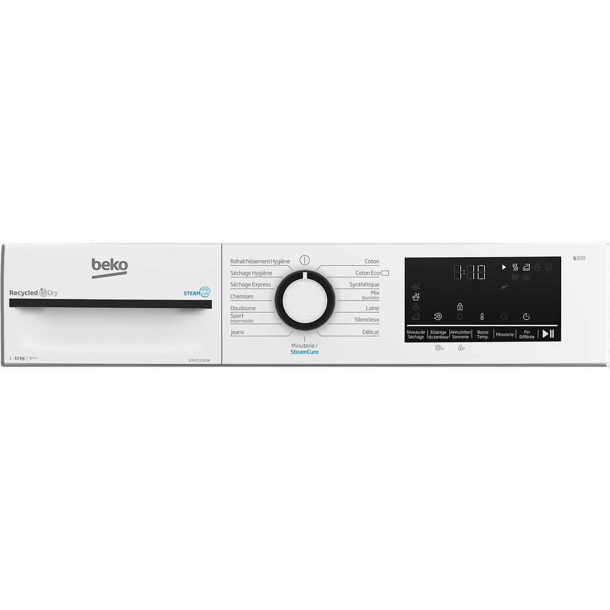Voir la diapositive 5 : BEKO Sèche linge hublot D3H211393W, 11 kg, Pompe à chaleur, E