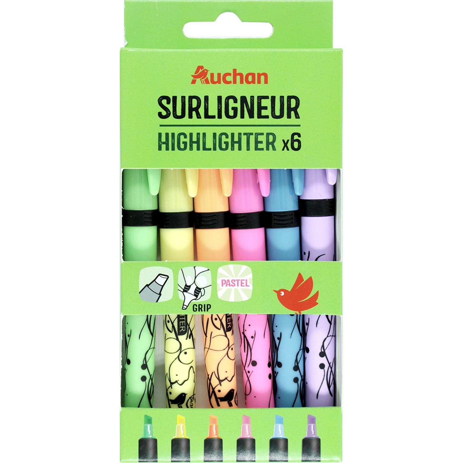 AUCHAN Surligneurs x6 Soft Grip - Pastel