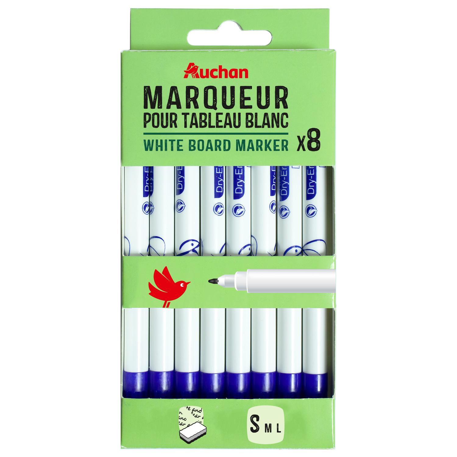 AUCHAN Lot de 8 marqueurs effaçable à sec Pointe Ogive - Bleu