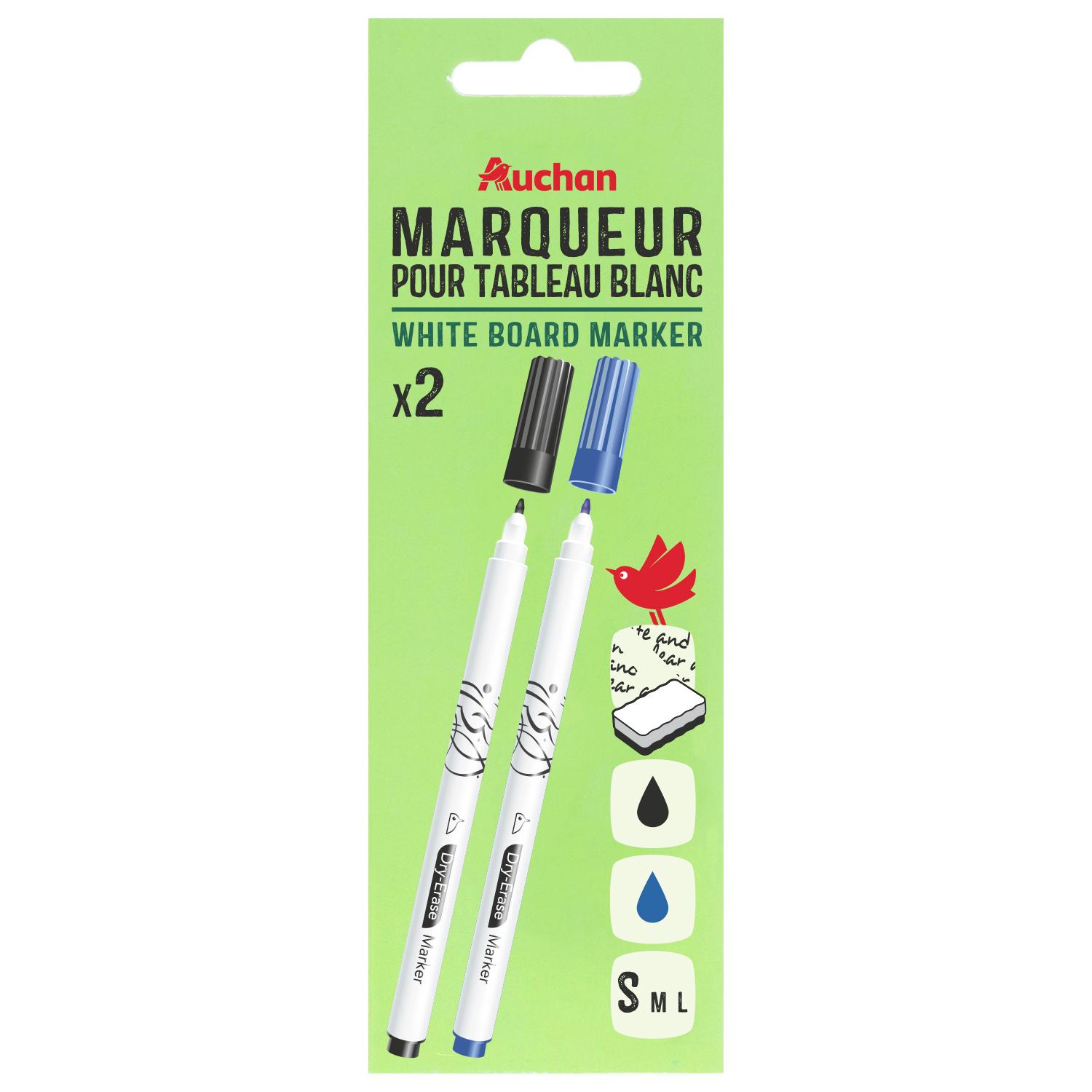 AUCHAN Marqueur effaçable à sec Pointe Fine - Noir et Bleu