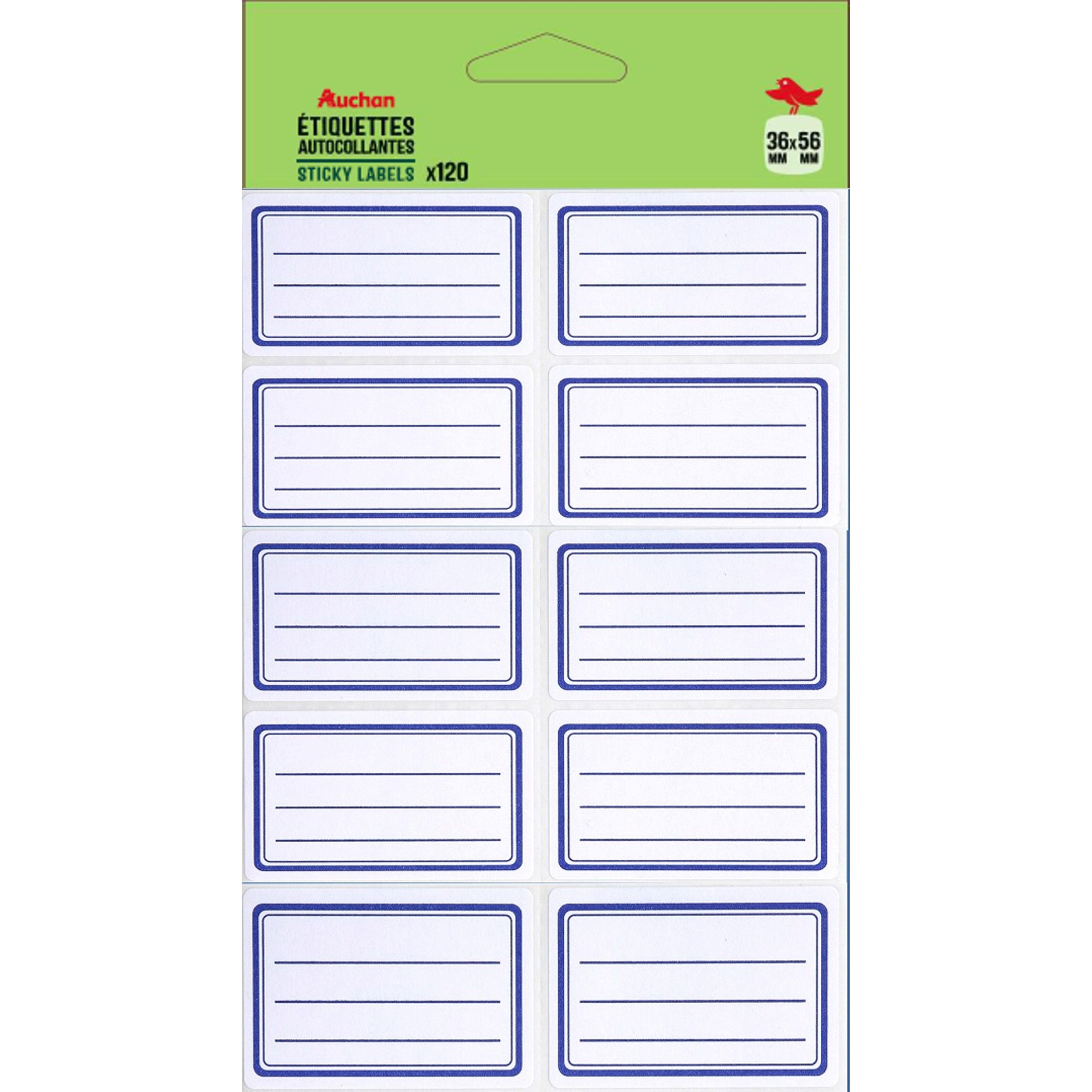 APLI Etiquettes autocollantes x120 blanche lignes bleues Auchan