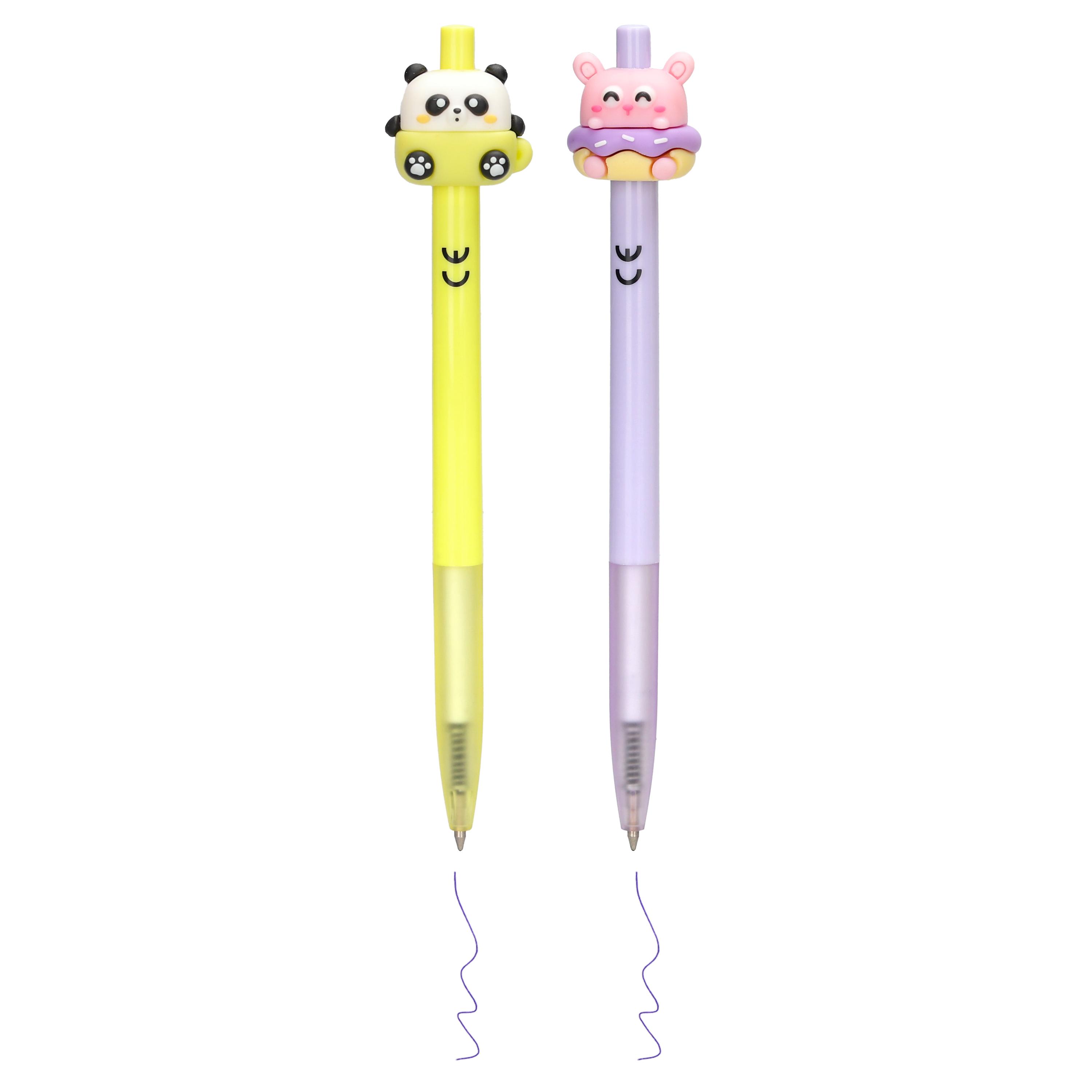 Voir la diapositive 2 : AUCHAN Stylo Bille rétractable Animaux - Jaune et Violet