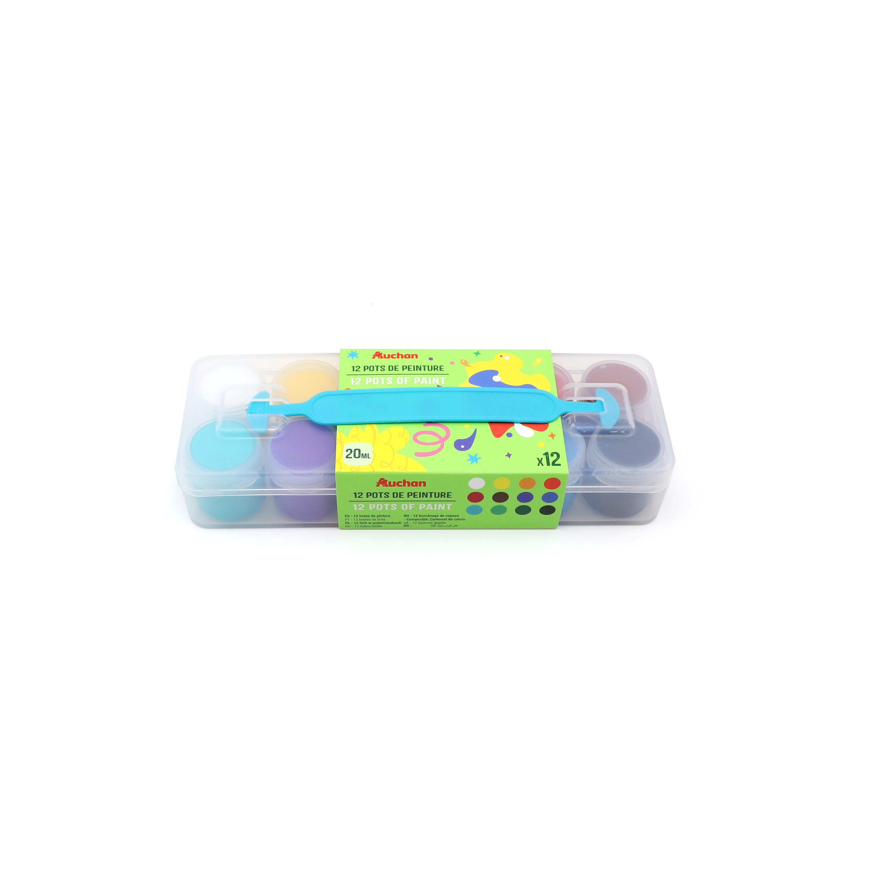 AUCHAN Lot de 12 pots de gouache 20ml avec pinceau