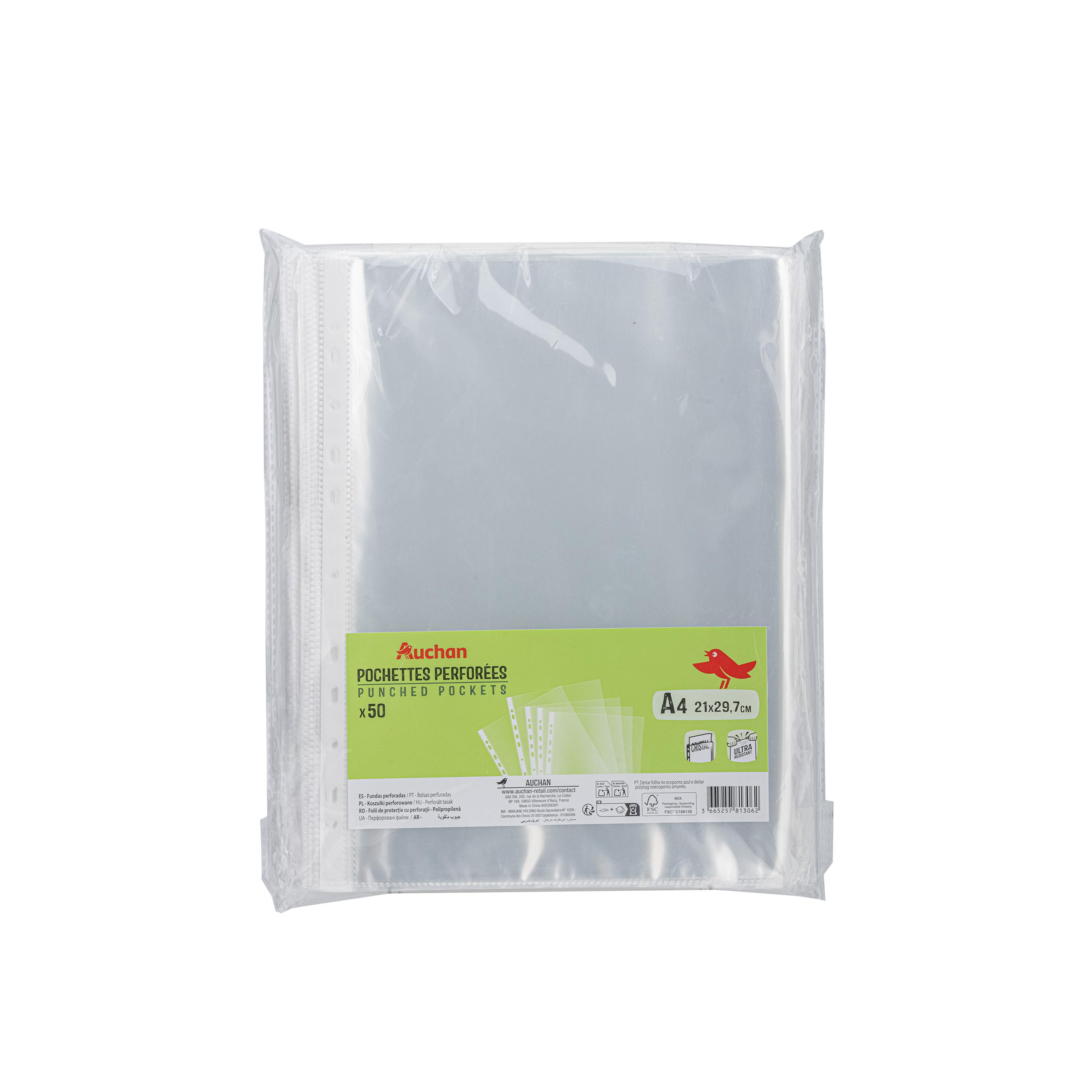 Voir la diapositive 2 : AUCHAN Pochettes 3x50 pièces perforées