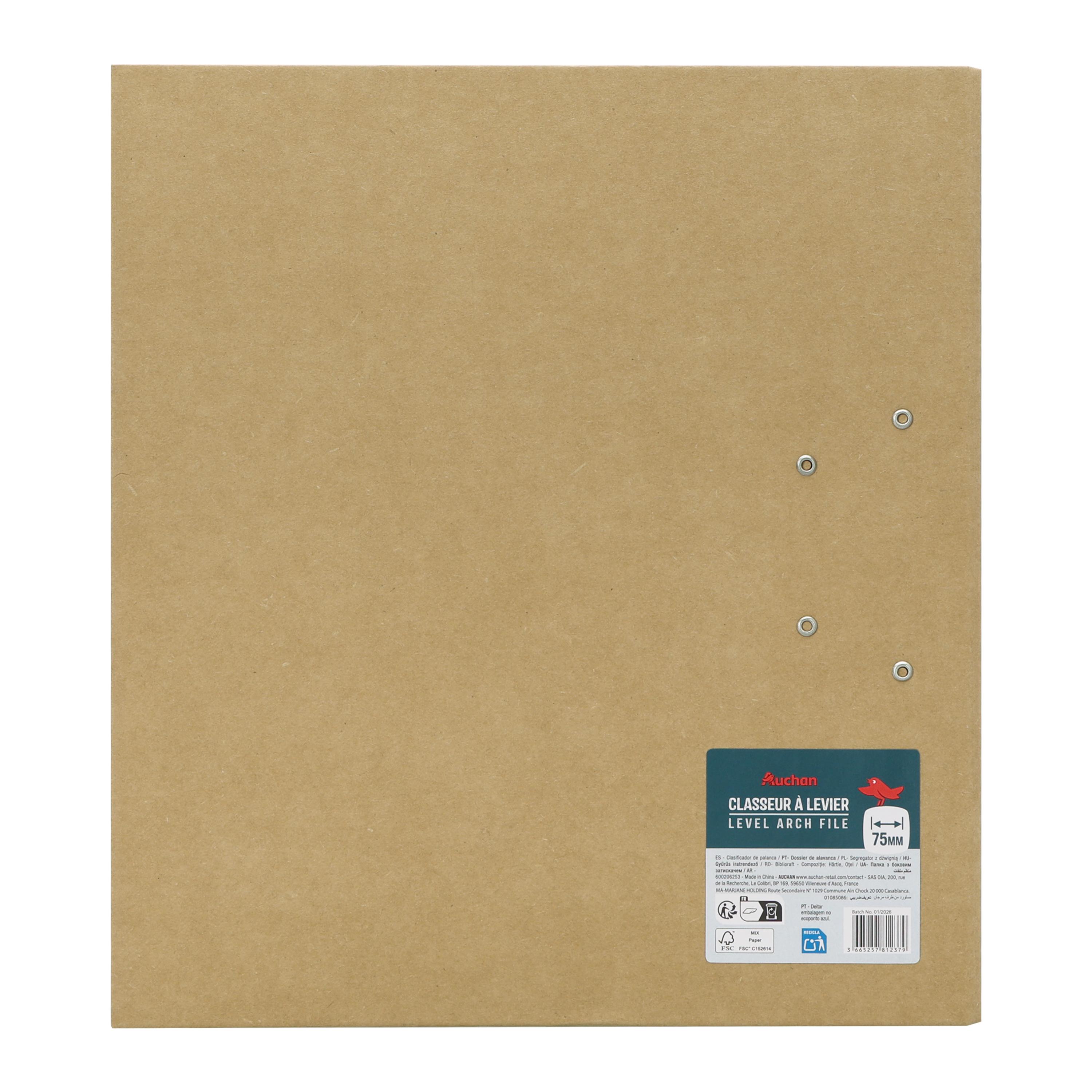 Voir la diapositive 2 : AUCHAN Classeur à Levier DOS 75mm - Kraft