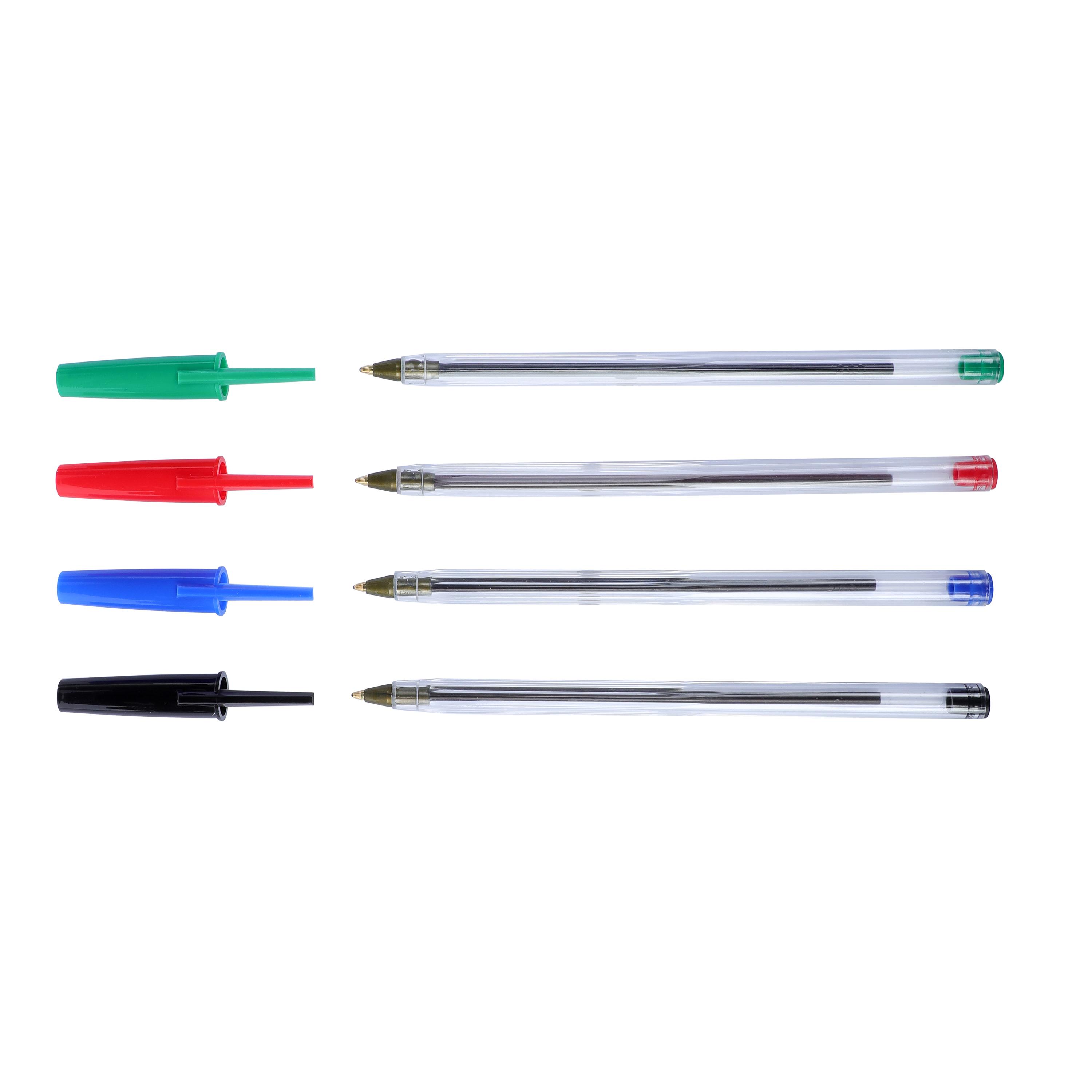 Voir la diapositive 2 : AUCHAN Stylos Bille Pointe Moyenne corps recyclé - Vert / Bleu / Rouge / Noir