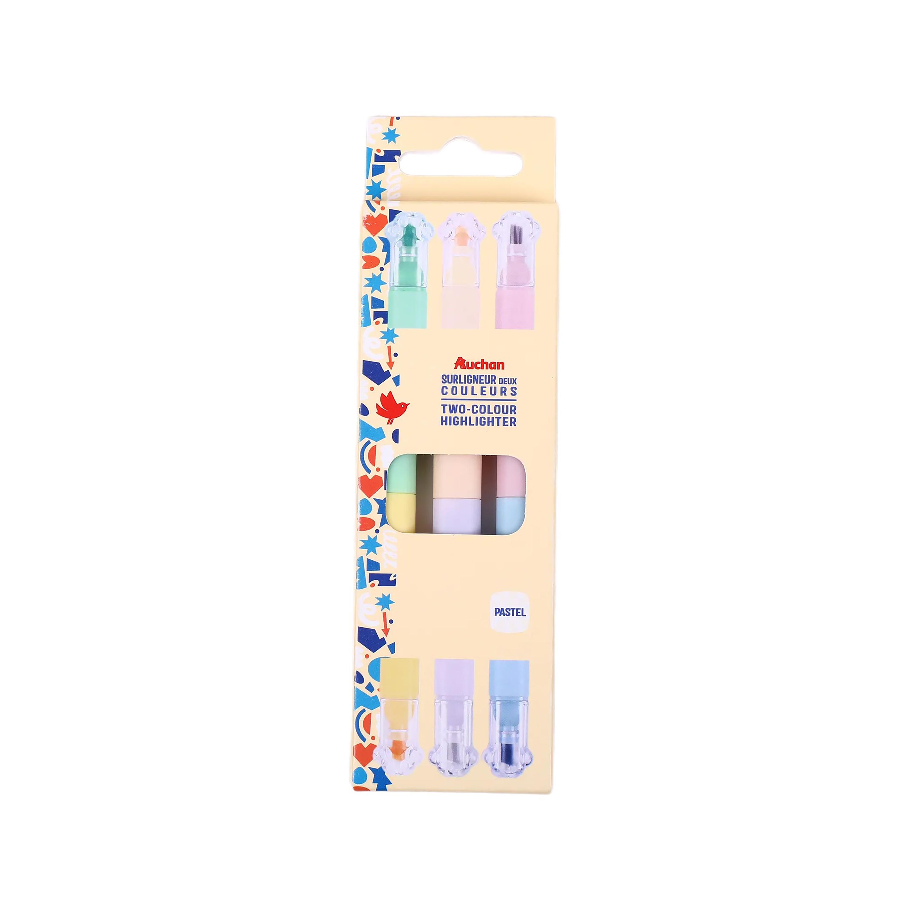 AUCHAN Surligneurs x3 Double Pointe - Pastel