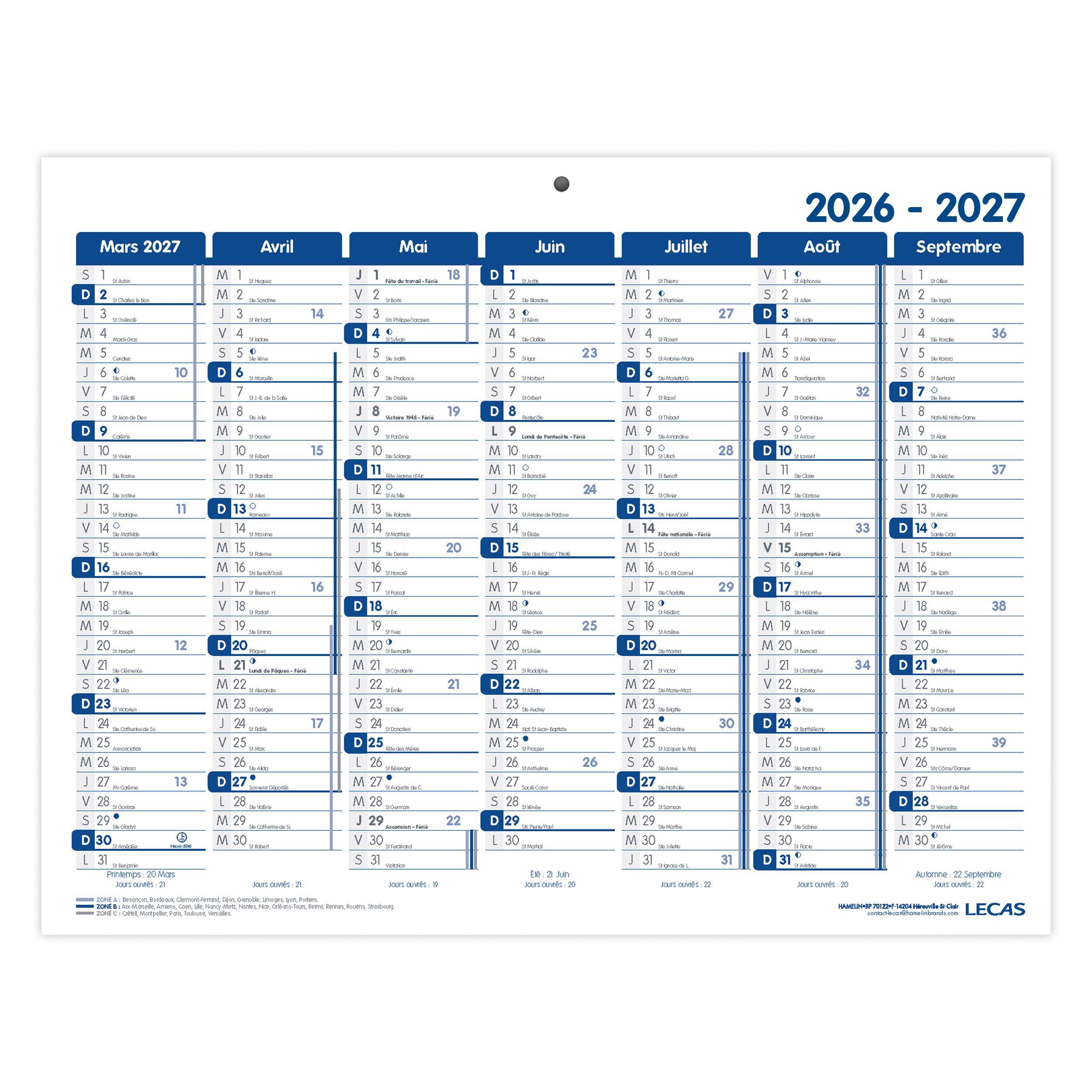 HAMELIN Calendrier Lecas 1an/ 2 faces - 26.5x21 cm