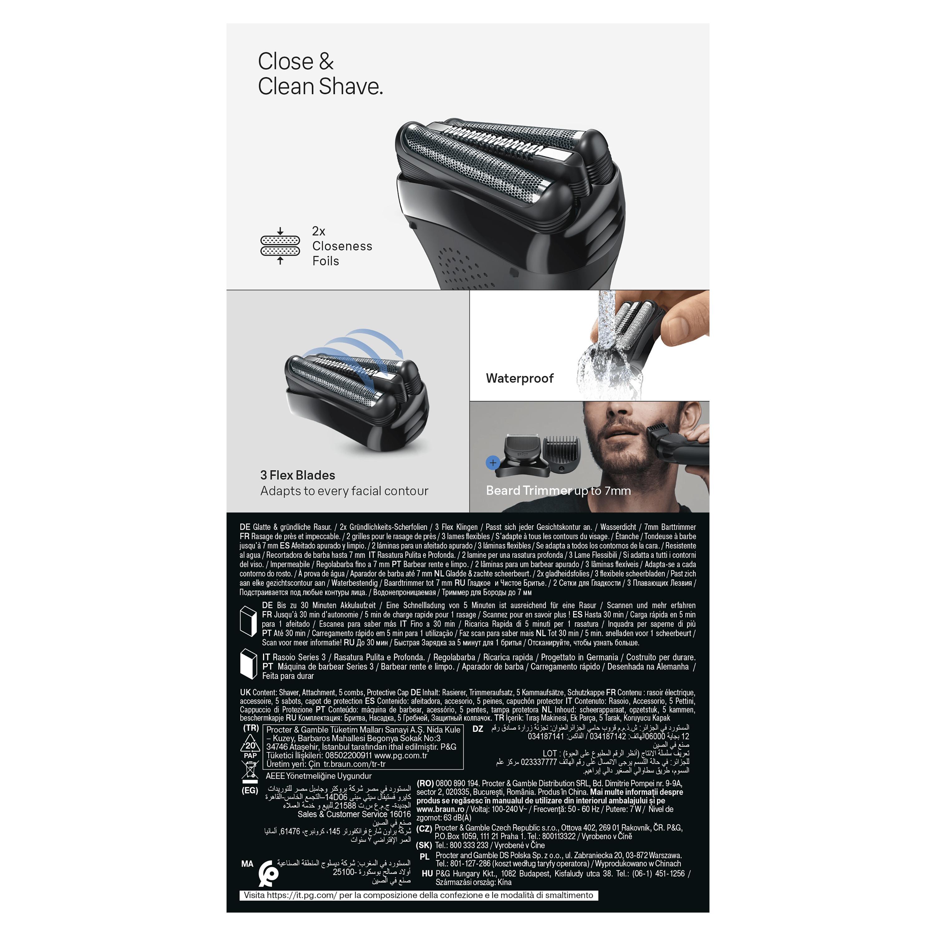 Voir la diapositive 9 : BRAUN Rasoir électrique 300BT - Noir