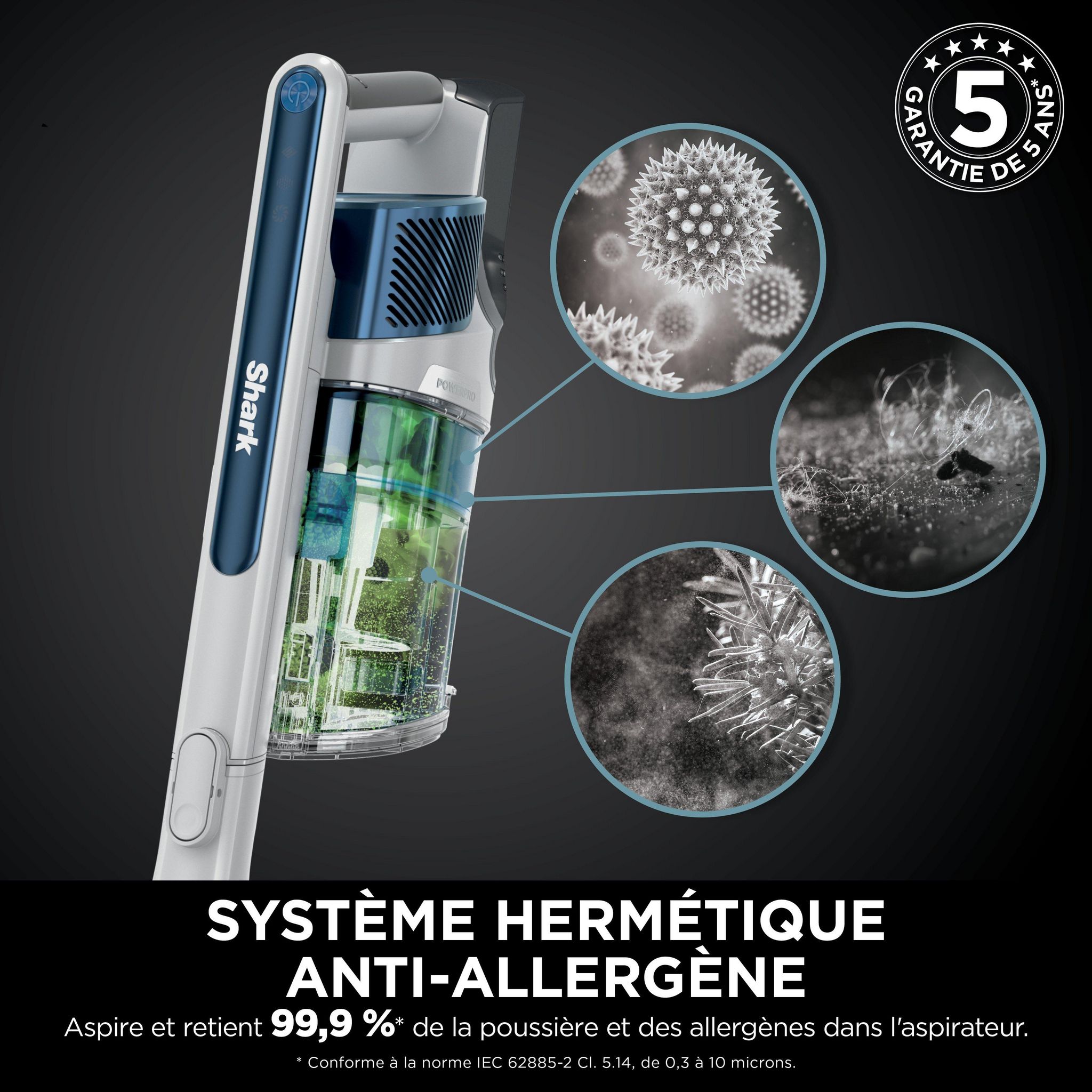 Voir la diapositive 8 : SHARK Aspirateur balai IZ380EU - Bleu et blanc