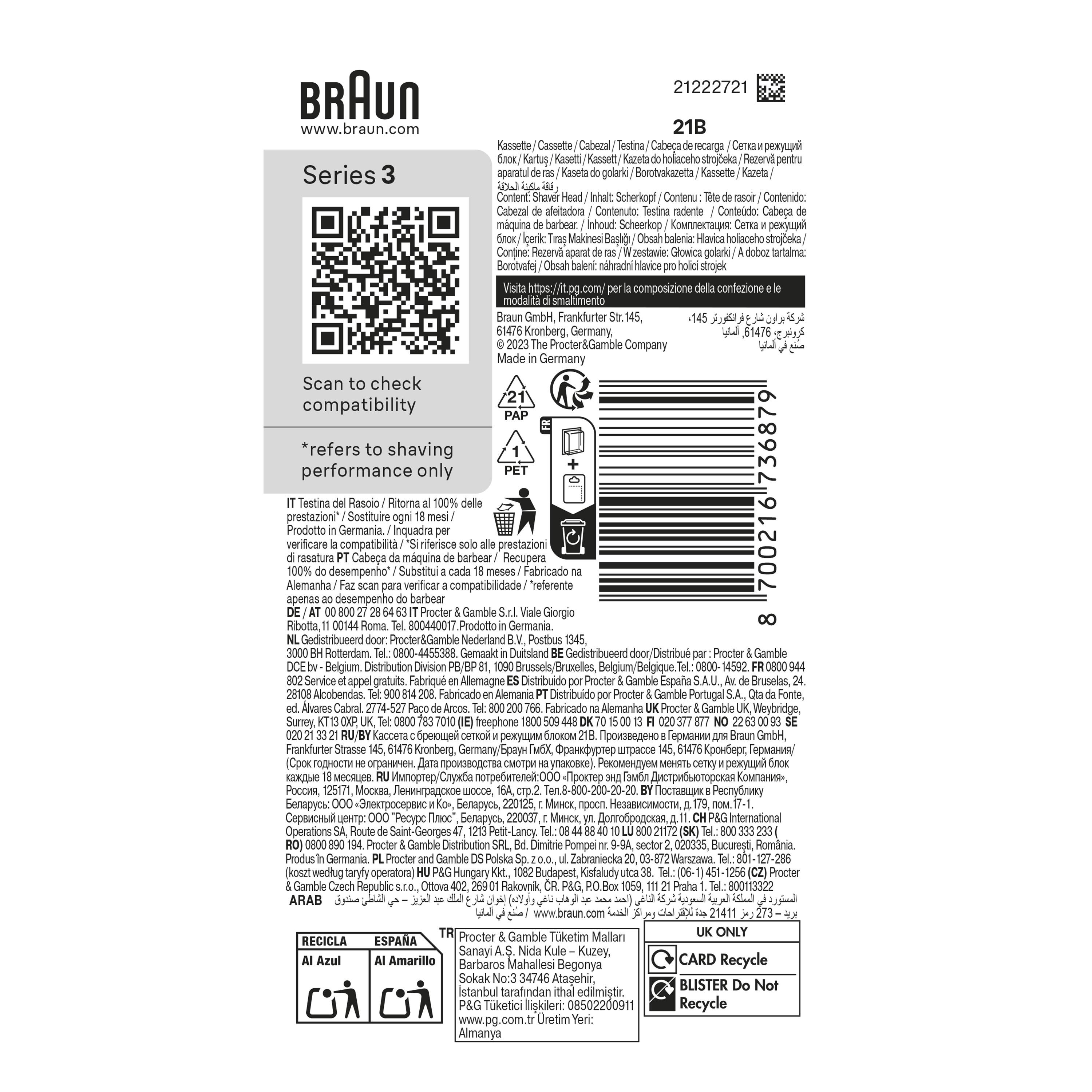 Voir la diapositive 8 : BRAUN Tête de rasoir 21B - Noir