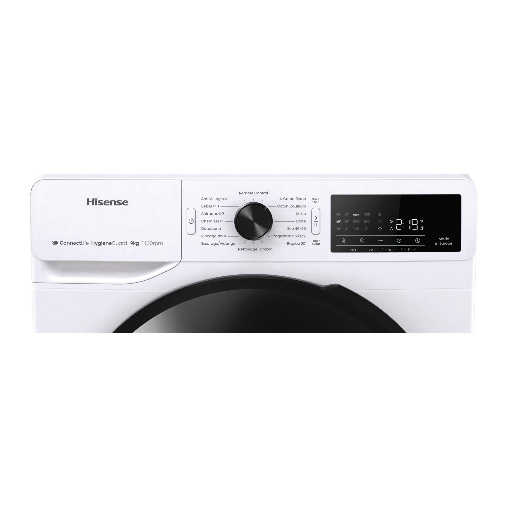 Voir la diapositive 5 : HISENSE Lave linge hublot WF3V943BW3FR, 9 kg, 1400 T/min, A