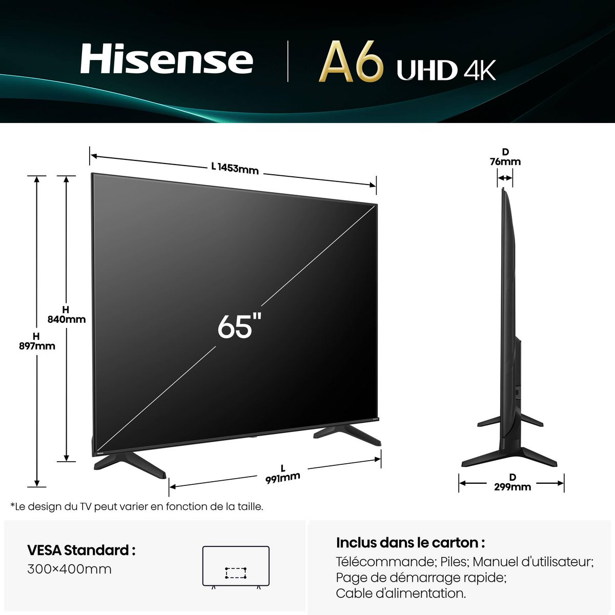 HISENSE TV LED UHD 4K 65A6Q 2025