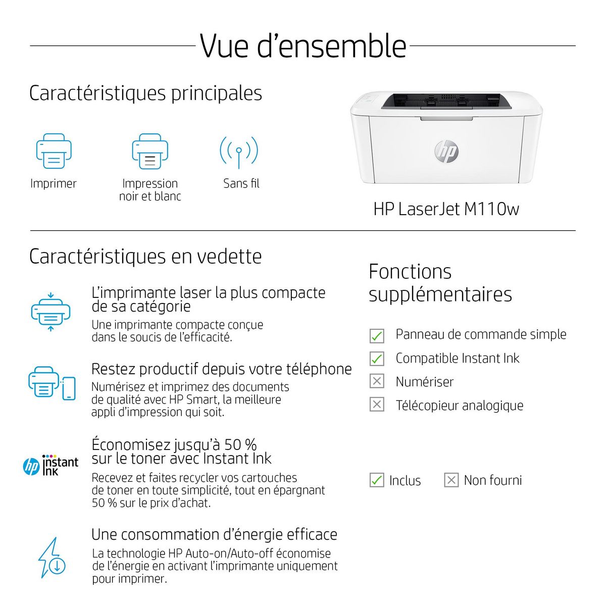 HP Imprimante LaserJet M110W - Blanc
