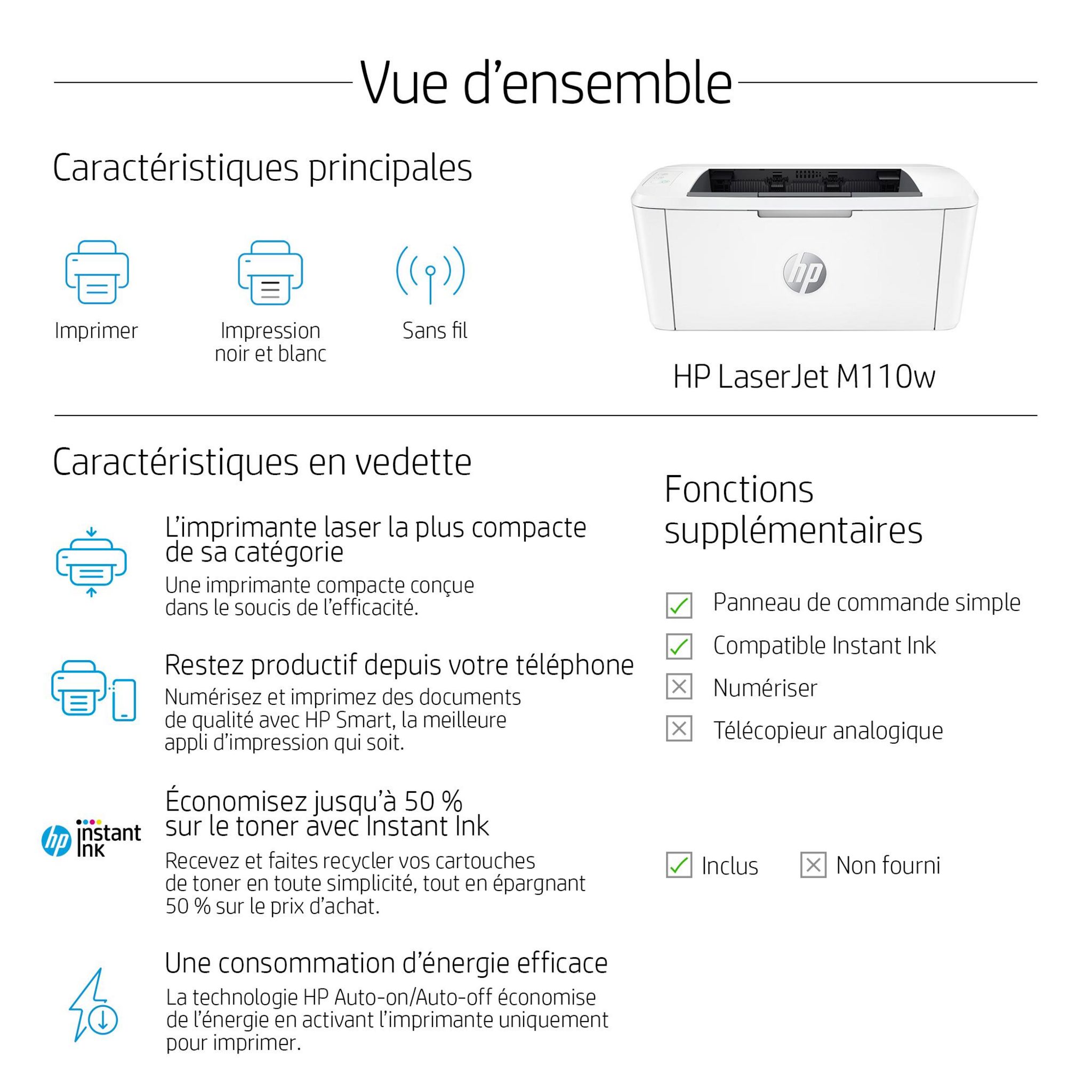 Voir la diapositive 6 : HP Imprimante LaserJet M110W - Blanc