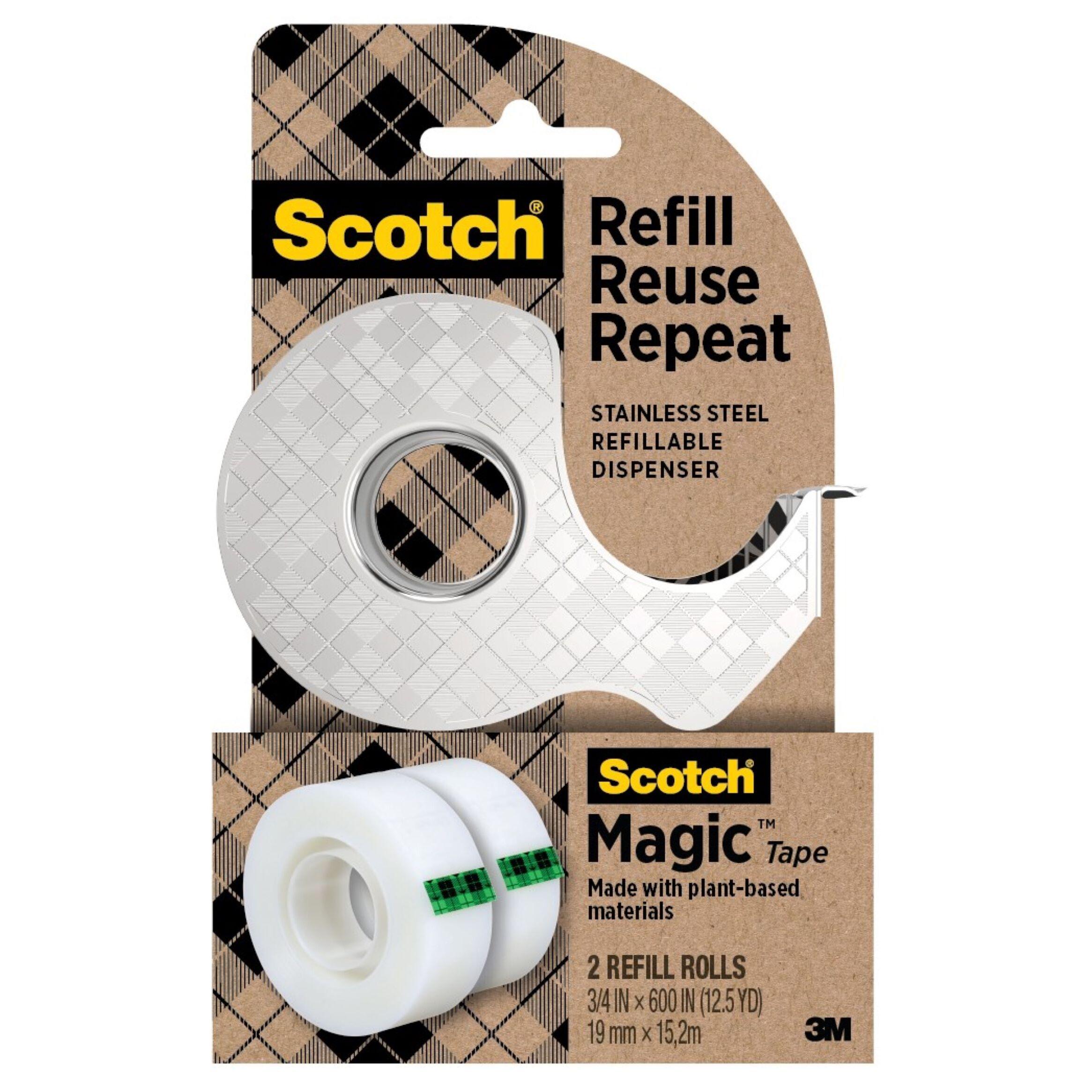 3M Dévidoir en acier inoxydable + 2 rouleaux magic recyclé Scotch
