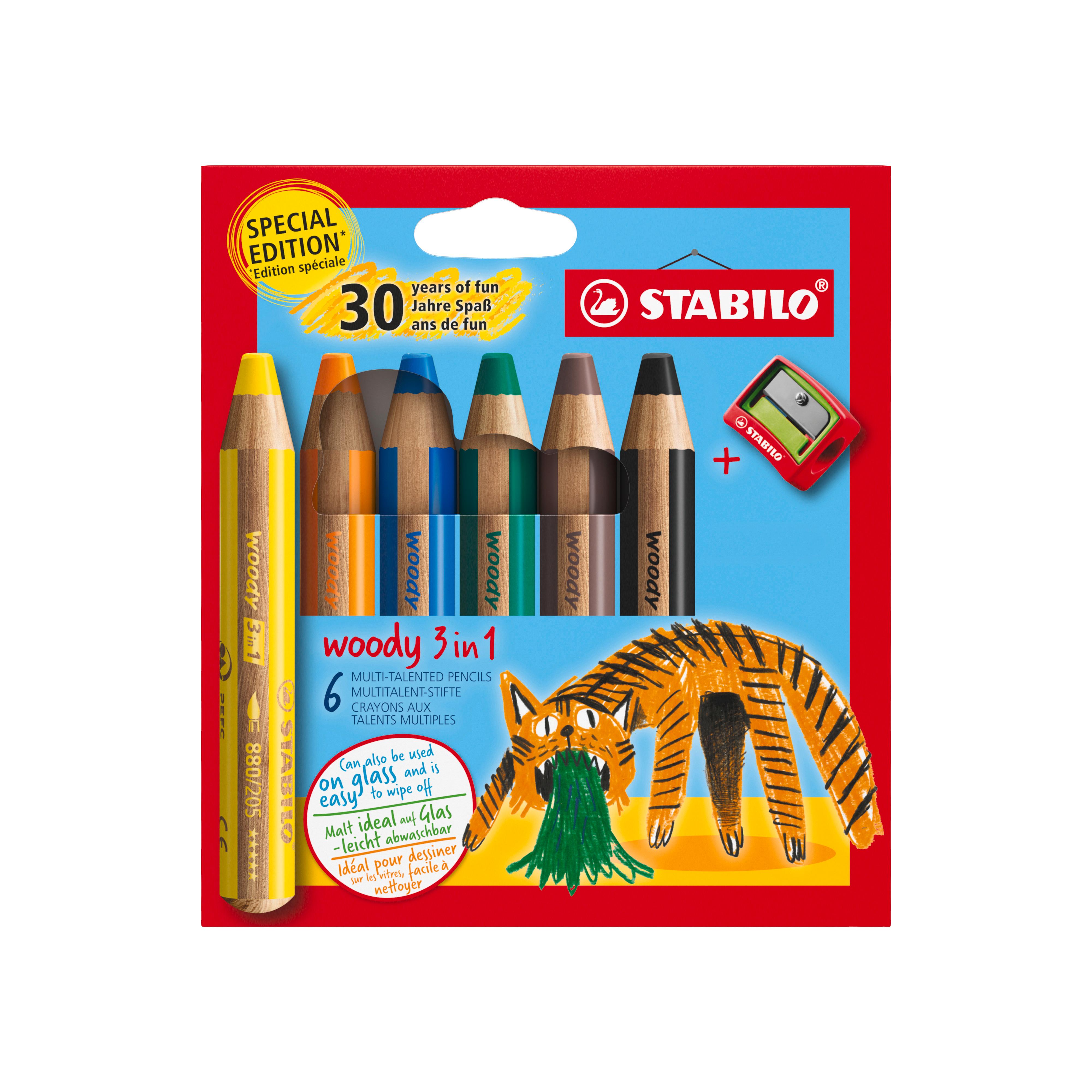 STABILO 6 crayons de couleurs Woody 3 en 1 avec taille-crayon