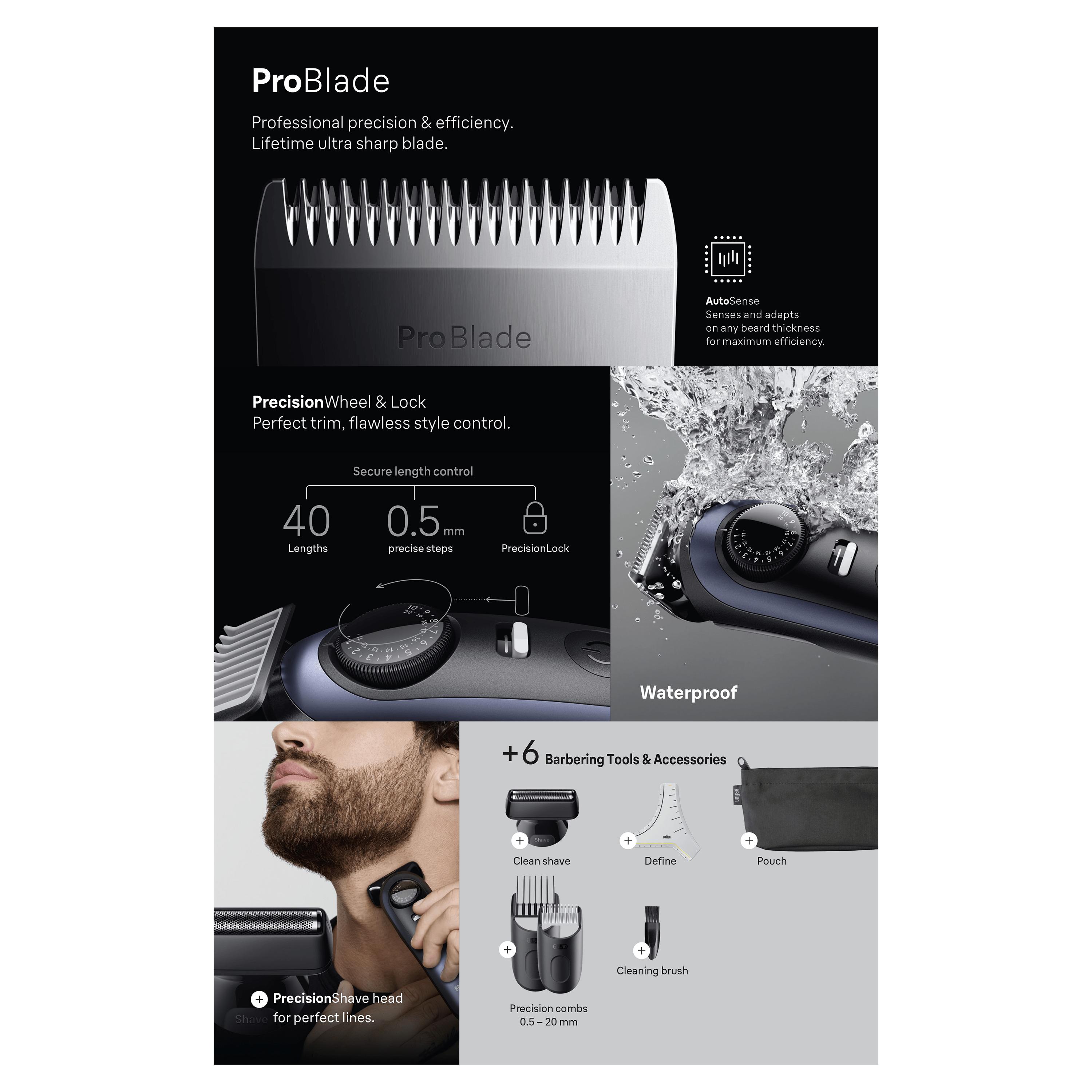 Voir la diapositive 12 : BRAUN Tondeuse barbe BT7520 - Bleu