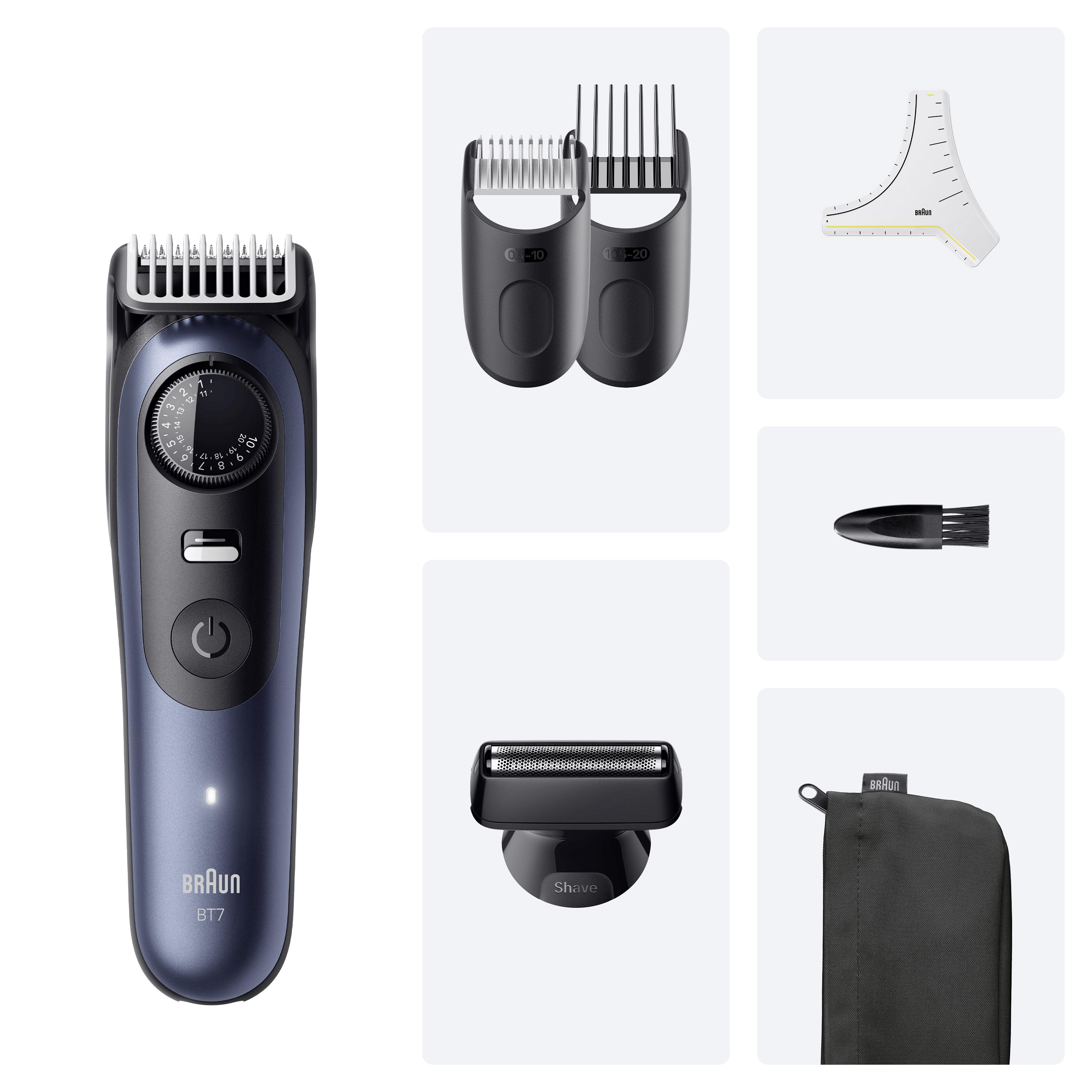 Voir la diapositive 6 : BRAUN Tondeuse barbe BT7520 - Bleu