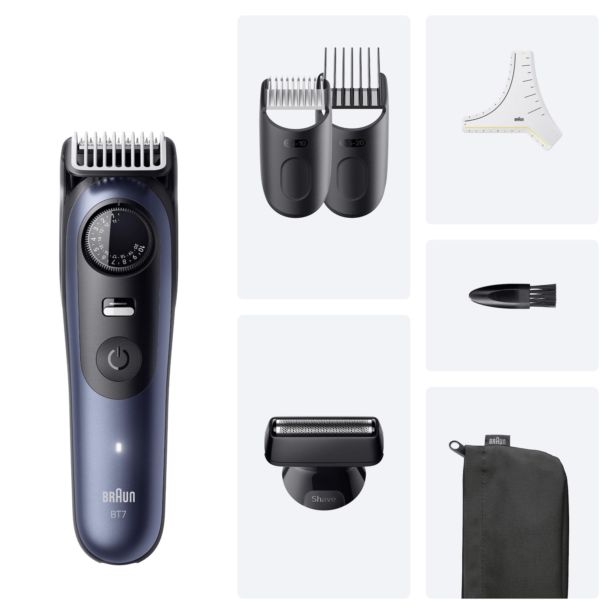 Voir la diapositive 6 : BRAUN Tondeuse barbe BT7520 - Bleu