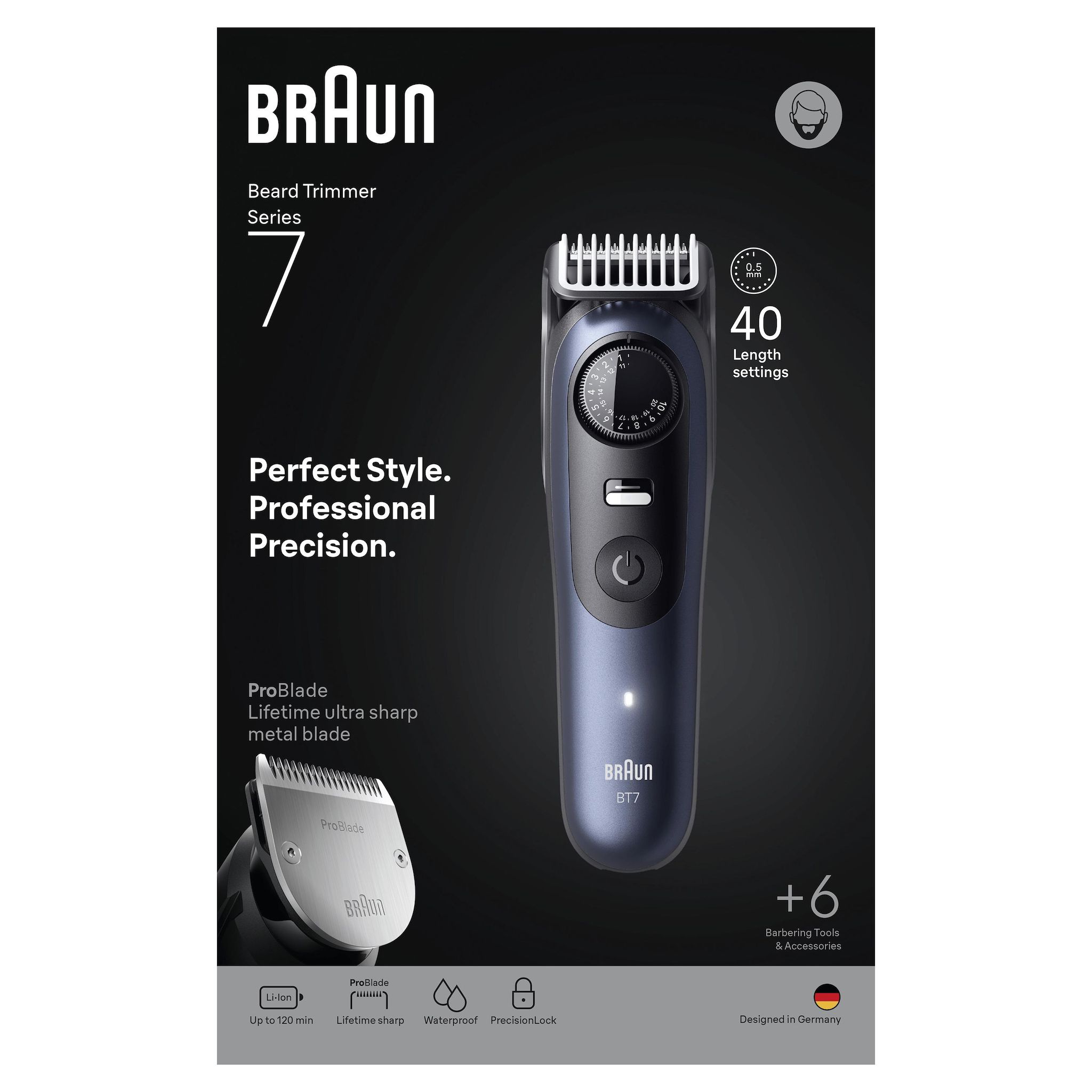 Voir la diapositive 7 : BRAUN Tondeuse barbe BT7520 - Bleu