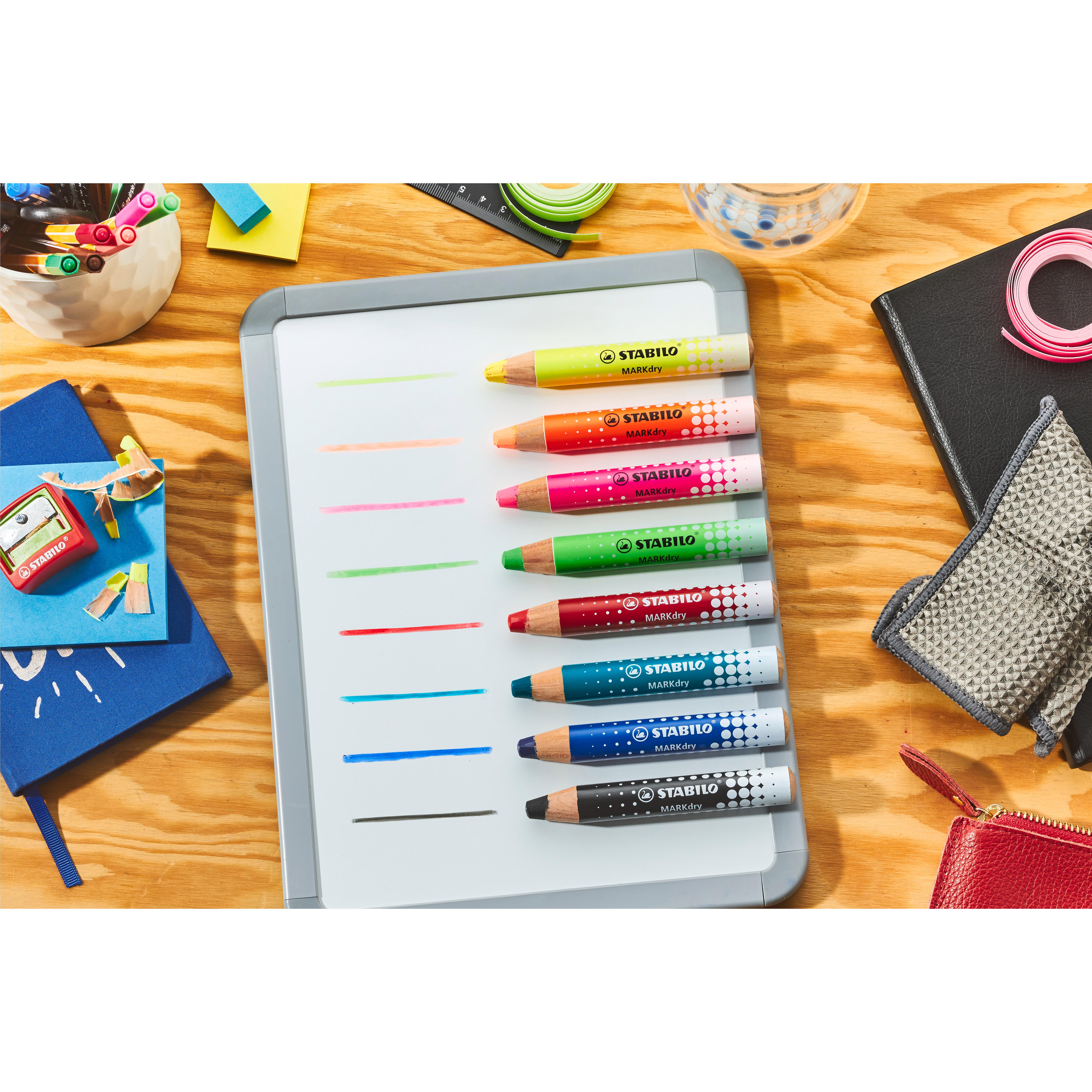 Voir la diapositive 2 : STABILO Lot de 4 Stabilo Markdry couleurs néon pour tableau blanc