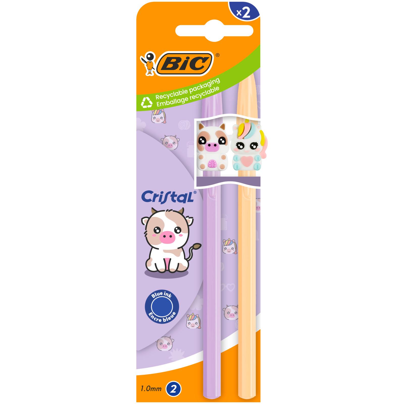 BIC Stylo bille x2 Cristal Figurine Vache+Licorne