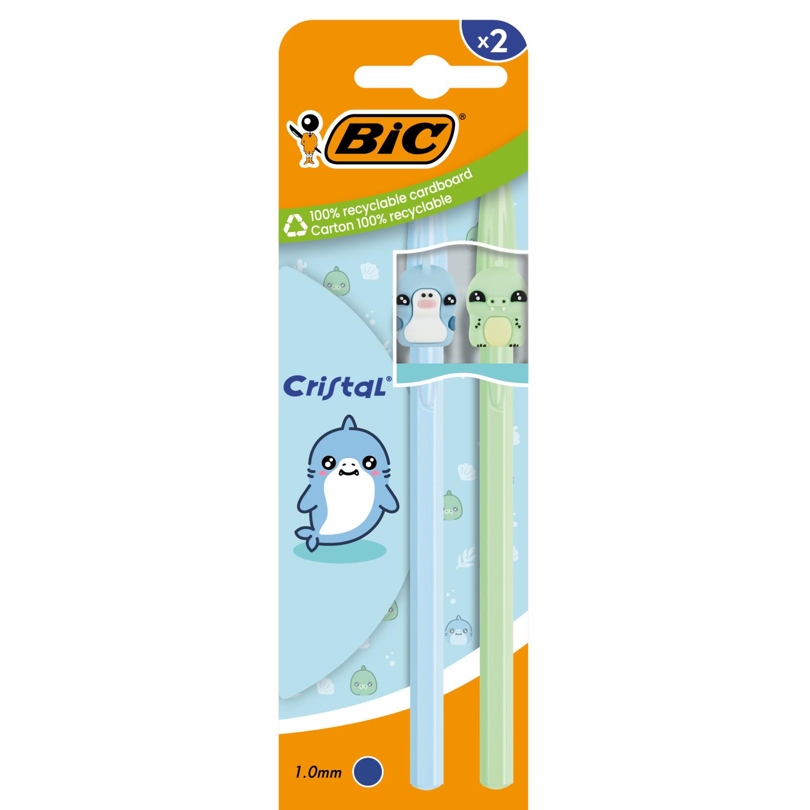 BIC Stylo bille x2 Cristal Figurine Requin + Dinosaure