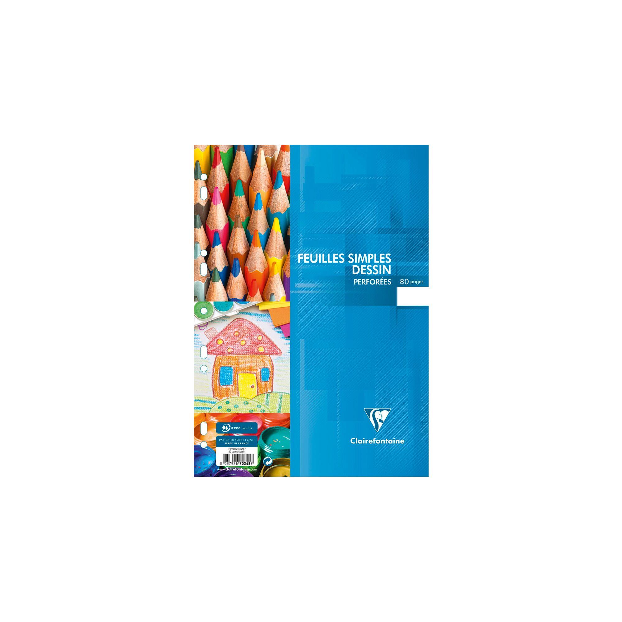 PAPETERIE SILL Feuilles simples à dessin perforées Clairefontaine 80p