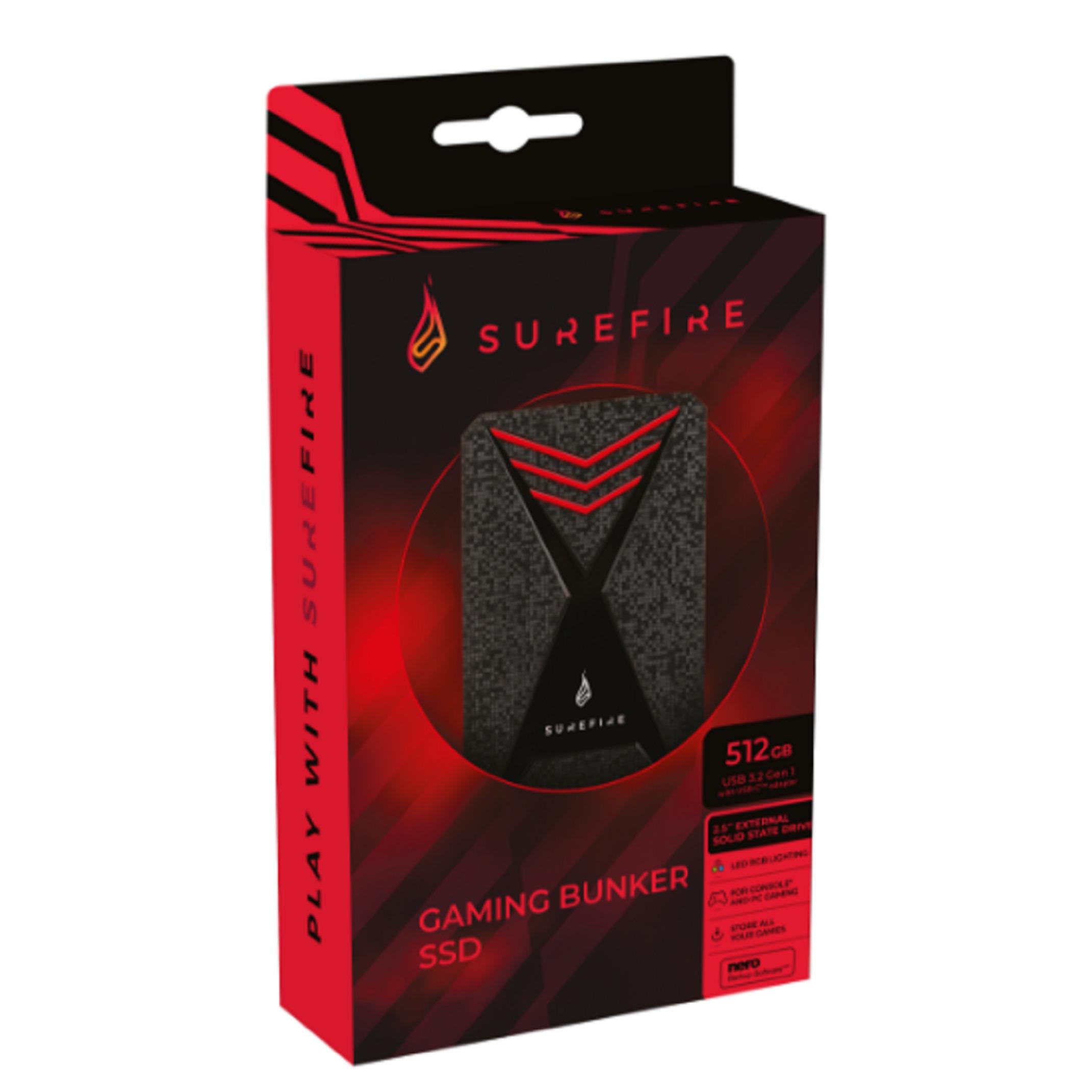 Voir la diapositive 2 : SUREFIRE Disque Dur externe 512Go USB 3 3.2 - Noir