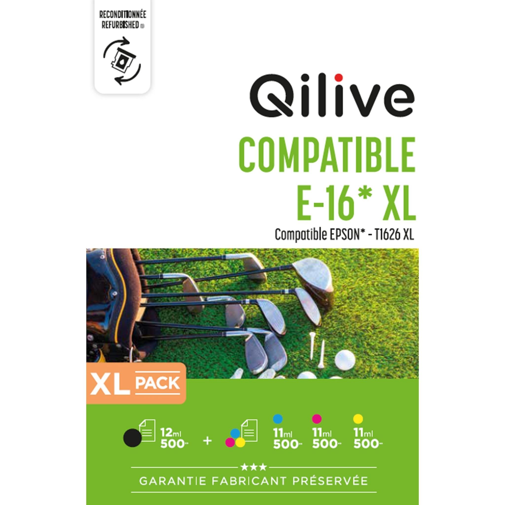 QILIVE Cartouche d'encre pour Epson E-16 XL Pack - Noir et Couleurs