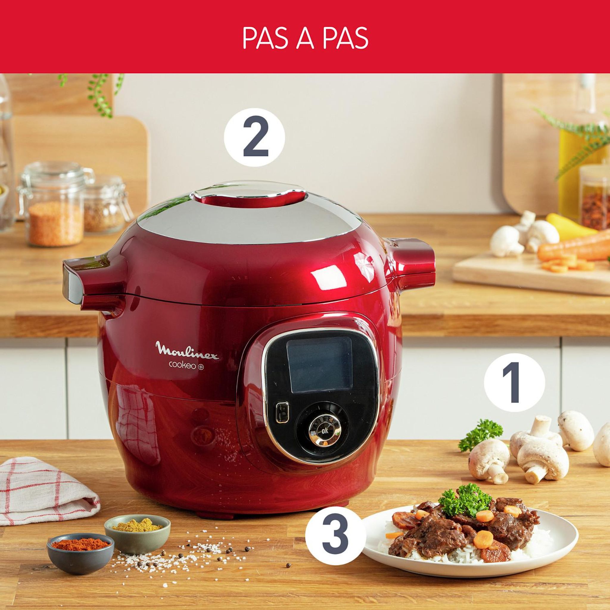 Voir la diapositive 5 : MOULINEX Multicuiseur intelligent Cookeo YY5571FB Rouge + Extra Crisp