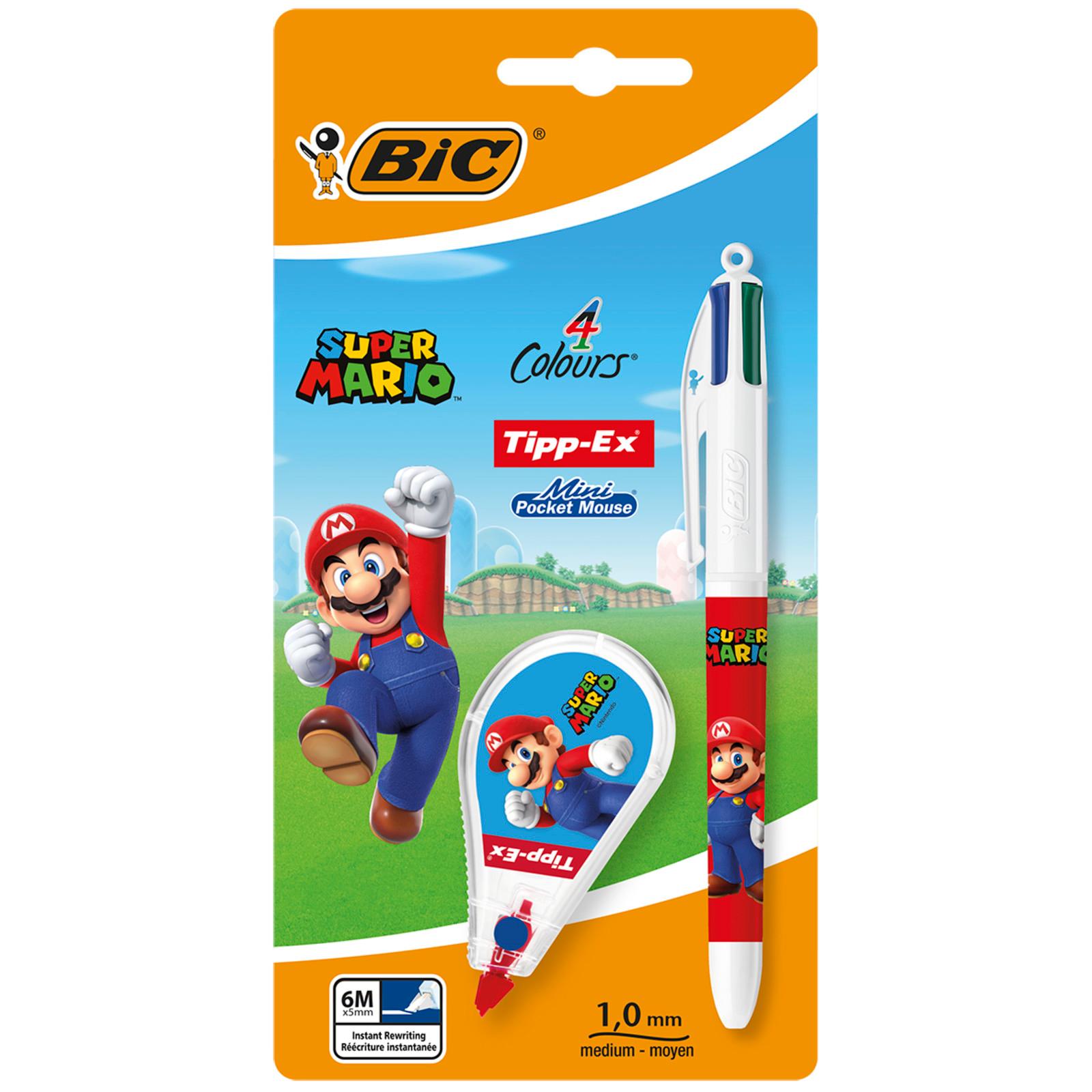 BIC Stylo bille 4 couleurs+Correcteur Tipp-Ex Mini Pocket Mouse Super Mario