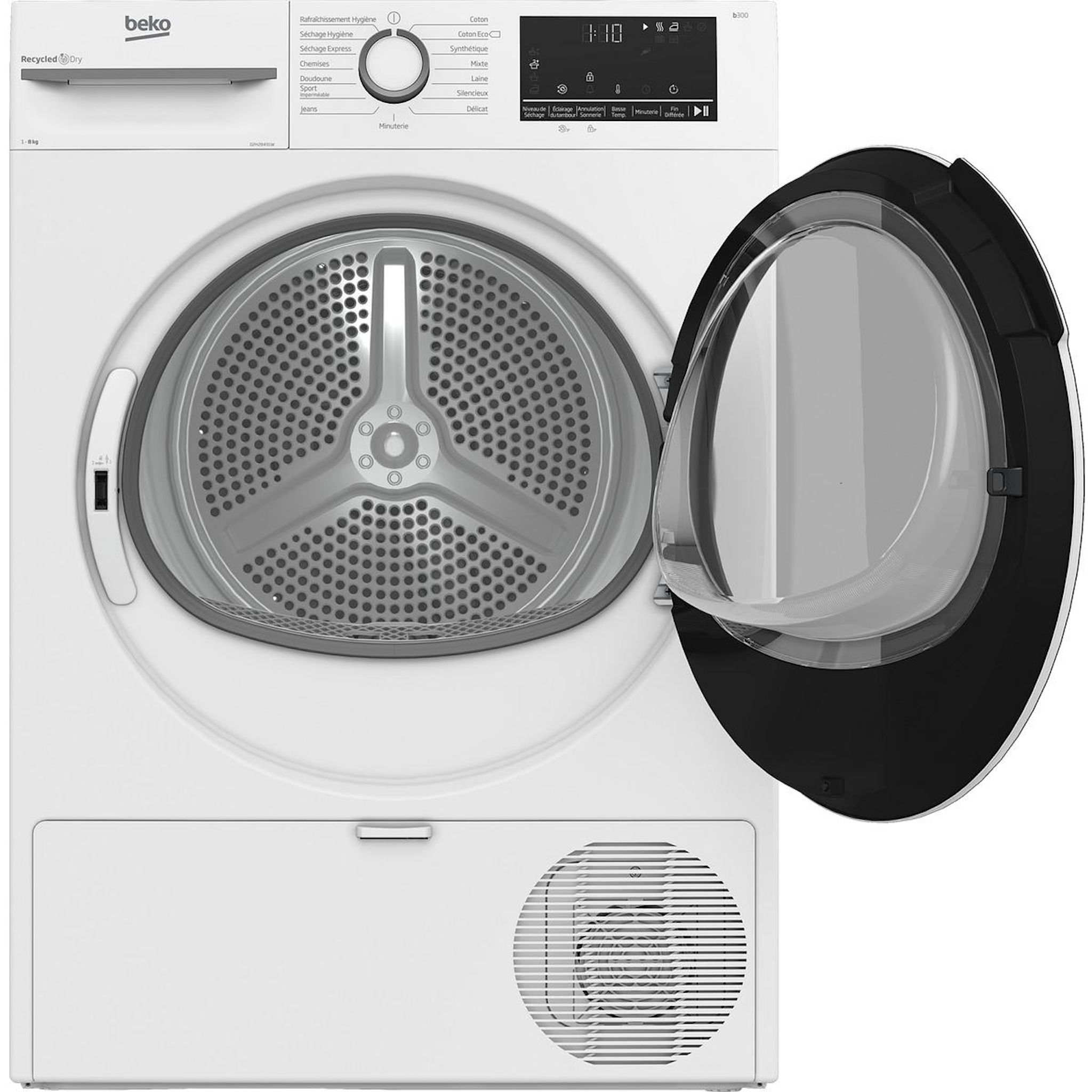 Voir la diapositive 2 : BEKO Sèche linge hublot D2H2849W, 8 kg, Pompe à chaleur, C