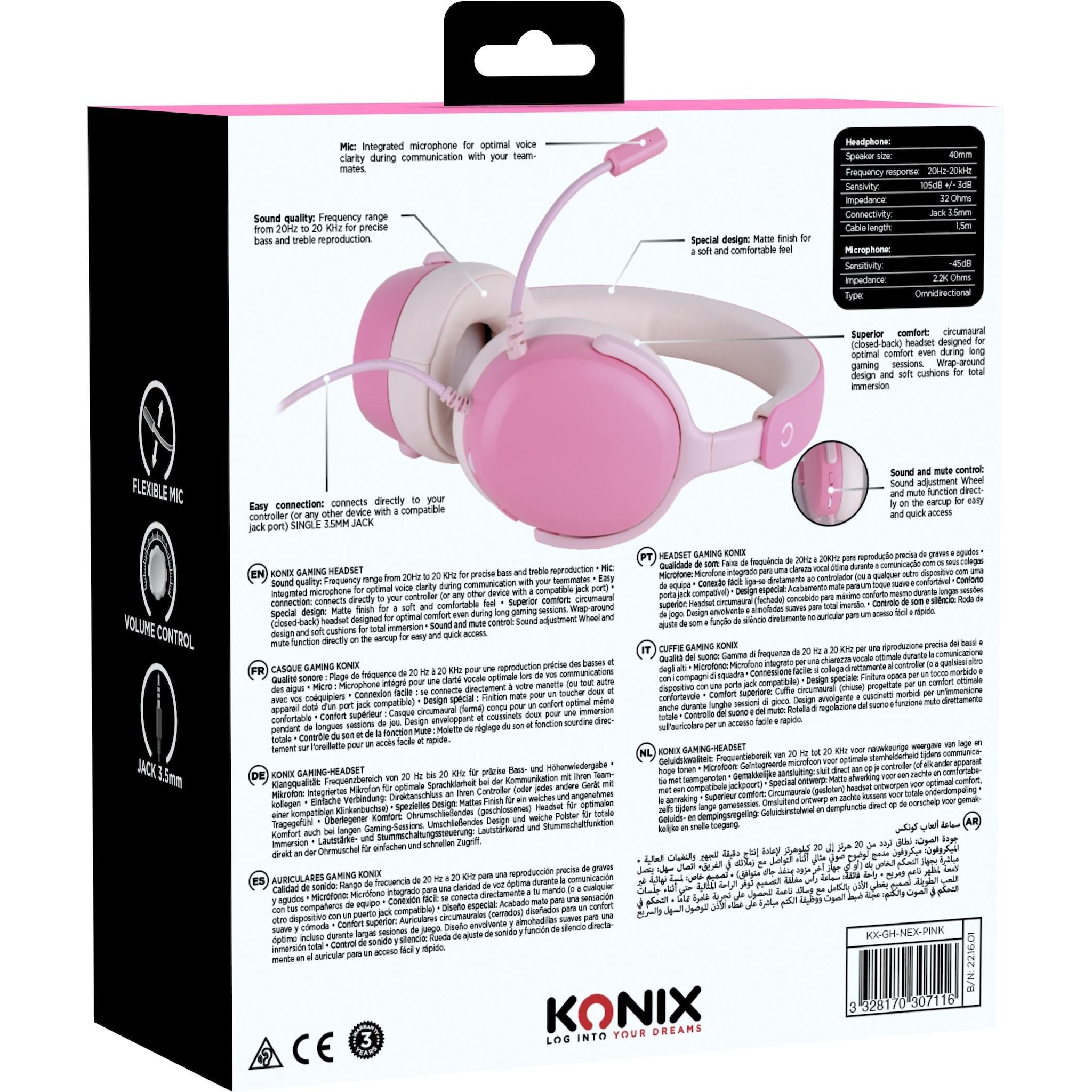 Voir la diapositive 5 : KONIX Casque Gaming Filaire Nexus Rose Multiplateforme